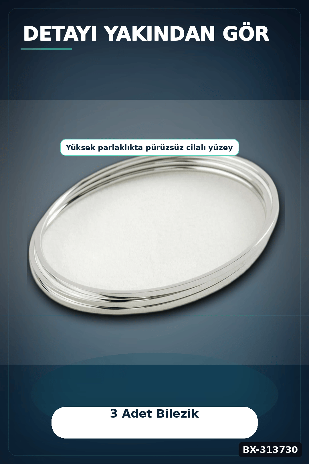 Parlak Cilali 3'lu Celik Bilezik Seti 60 mm Ic Cap 2 mm Kalinlik Ajda Bayan BX-313730