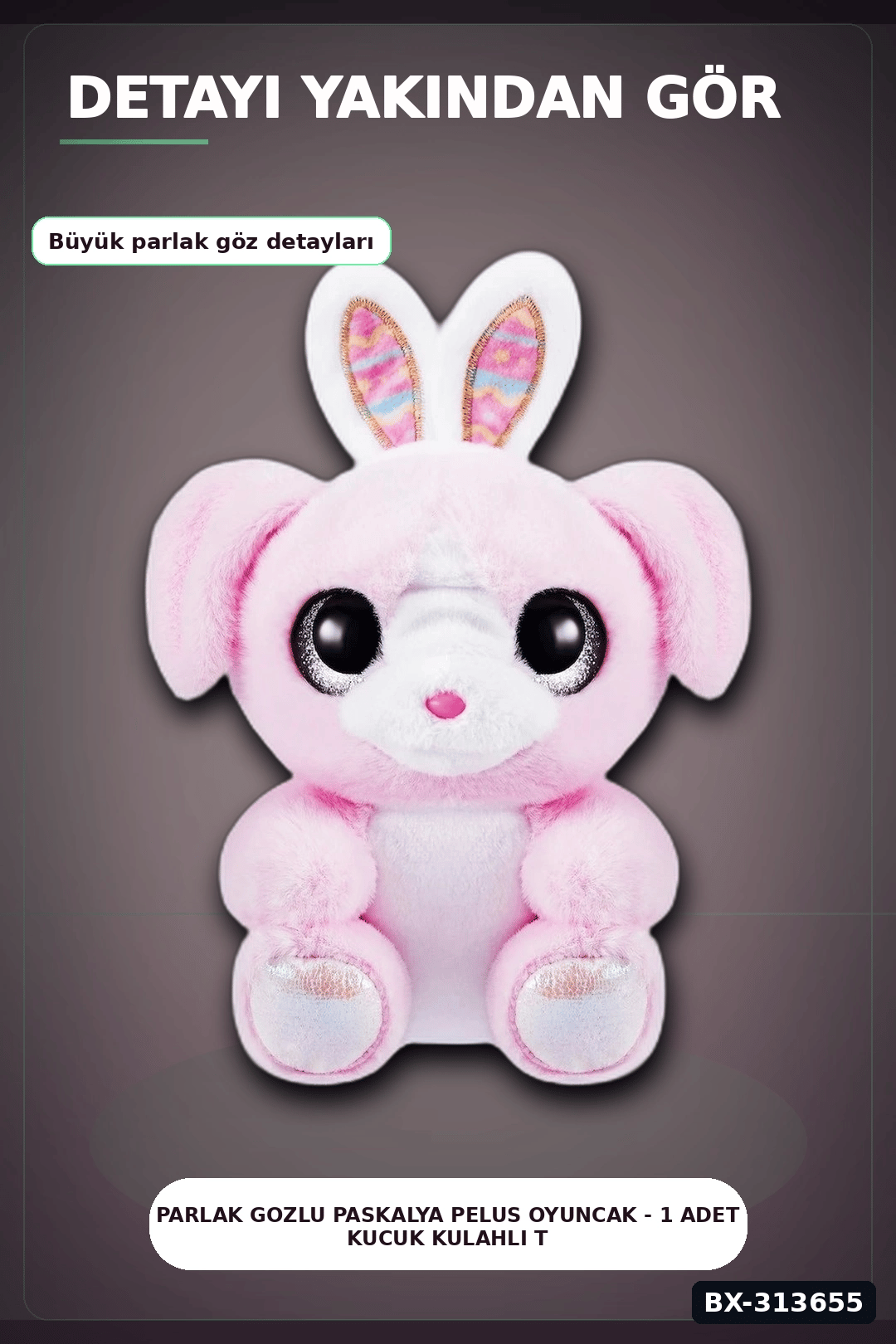 Parlak Gozlu Paskalya Pelus Oyuncak - 1 Adet Kucuk Kulahli Tavsan Hediyelik BX-313655