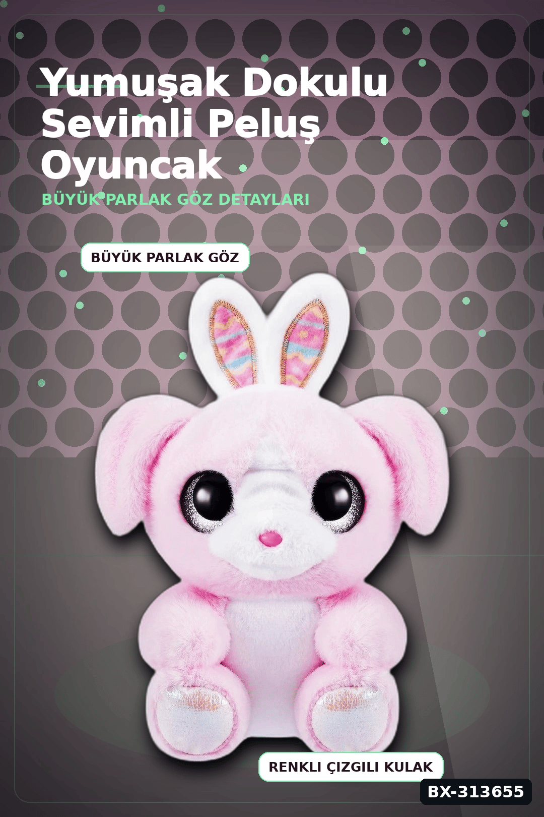 Parlak Gozlu Paskalya Pelus Oyuncak - 1 Adet Kucuk Kulahli Tavsan Hediyelik BX-313655