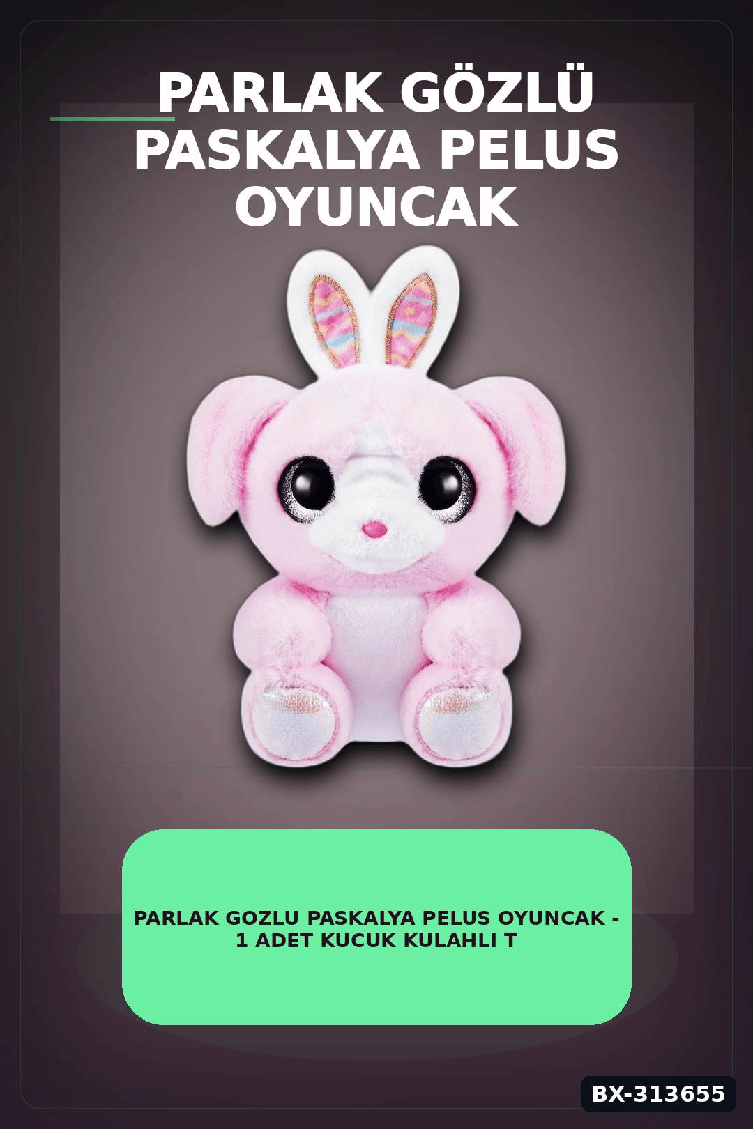 Parlak Gozlu Paskalya Pelus Oyuncak - 1 Adet Kucuk Kulahli Tavsan Hediyelik BX-313655