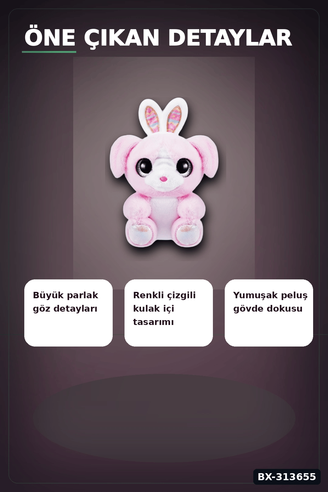 Parlak Gozlu Paskalya Pelus Oyuncak - 1 Adet Kucuk Kulahli Tavsan Hediyelik BX-313655