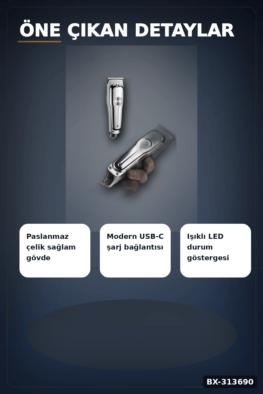 Paslanmaz Çelik 3 Taraklı Kablosuz Saç Sakal Düzeltici Tıraş Makinesi Seti BX-313690