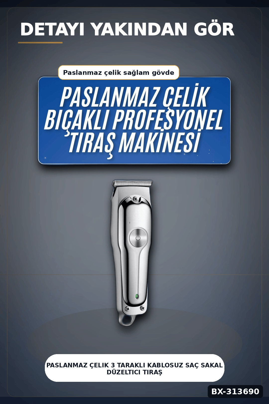 Paslanmaz Çelik 3 Taraklı Kablosuz Saç Sakal Düzeltici Tıraş Makinesi Seti BX-313690