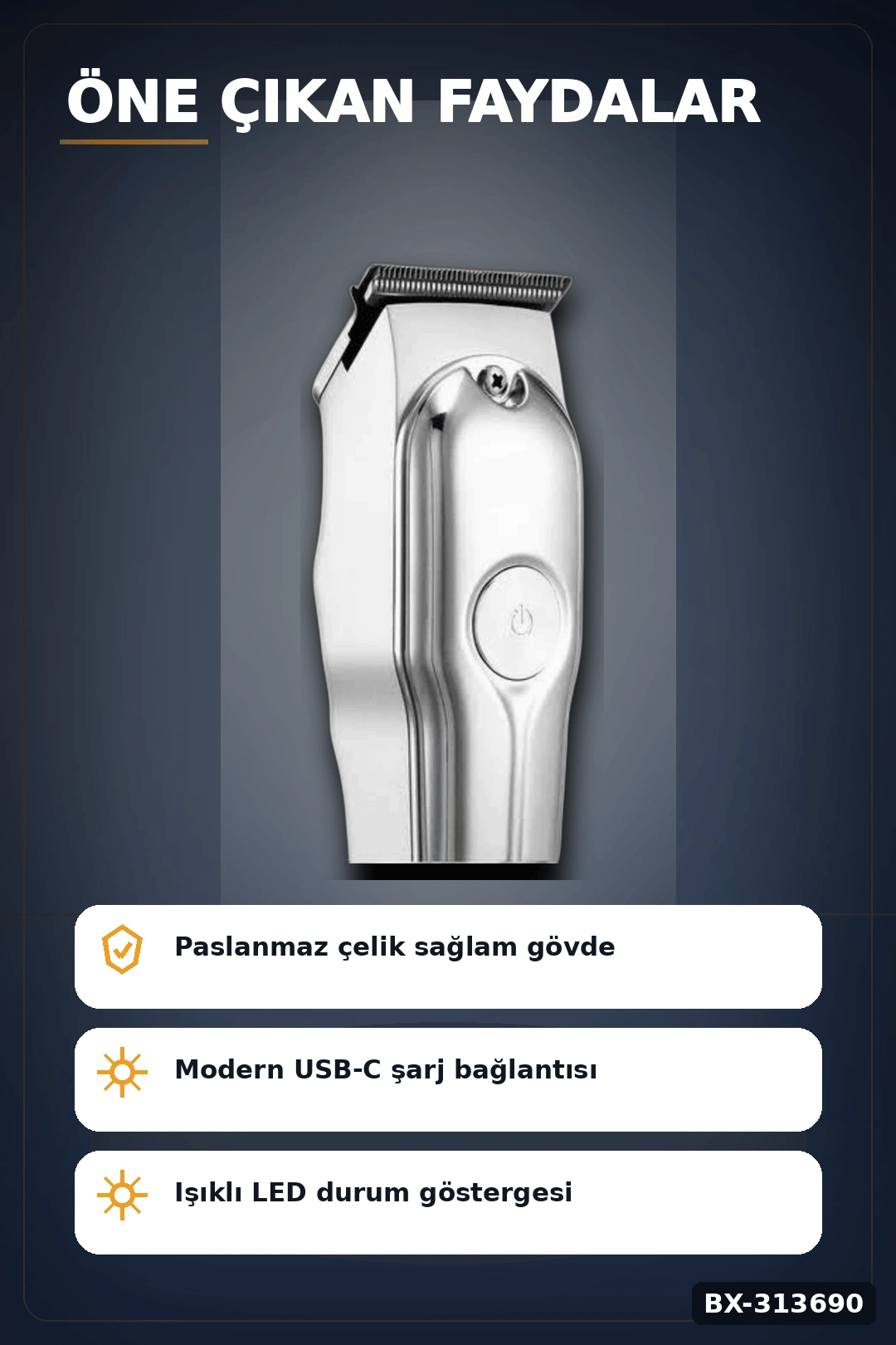 Paslanmaz Çelik 3 Taraklı Kablosuz Saç Sakal Düzeltici Tıraş Makinesi Seti BX-313690