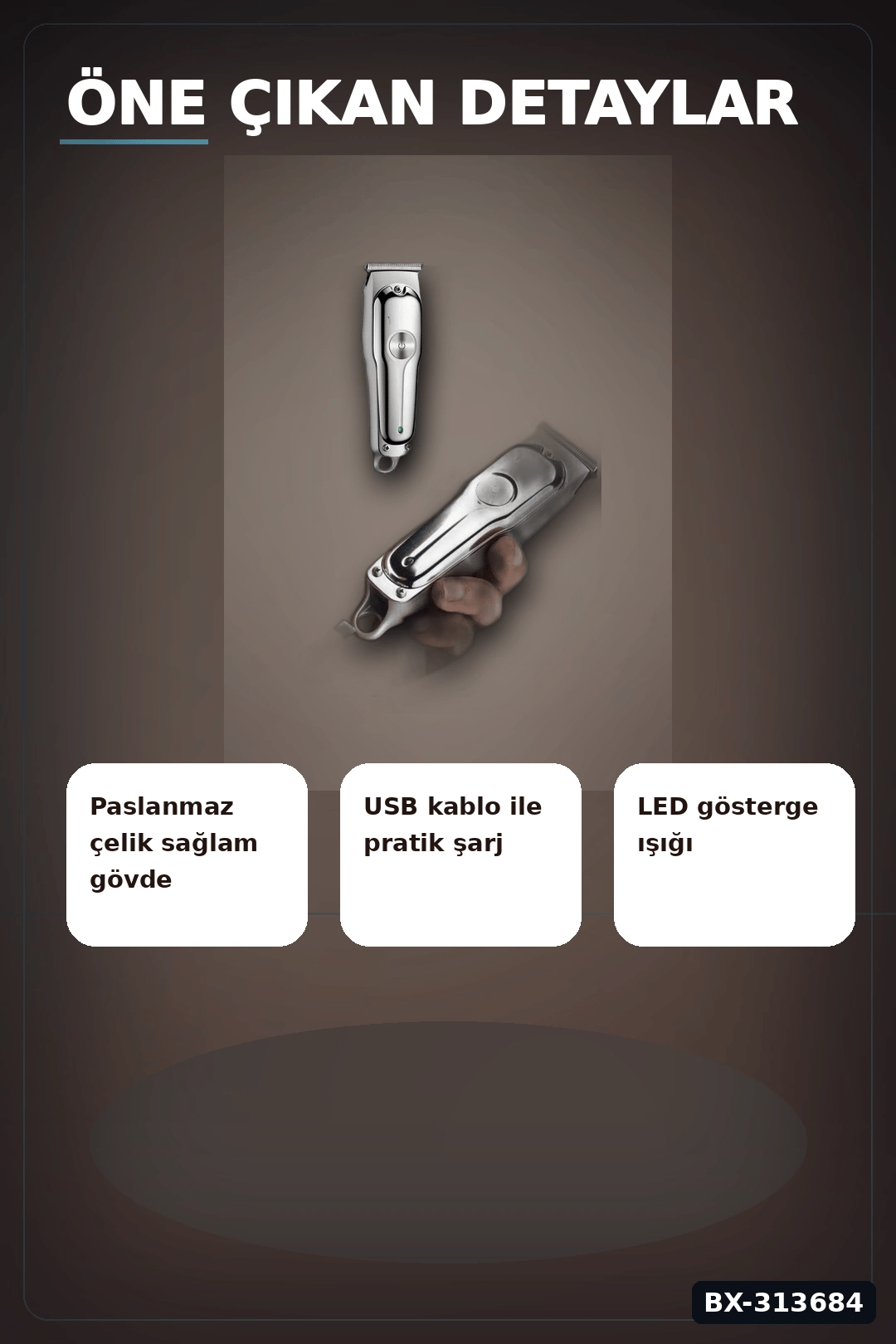 Paslanmaz Çelik 3 Taraklı Saç Sakal Düzeltici Tıraş Makinesi Seti, Şarjlı Taşınabilir BX-313684