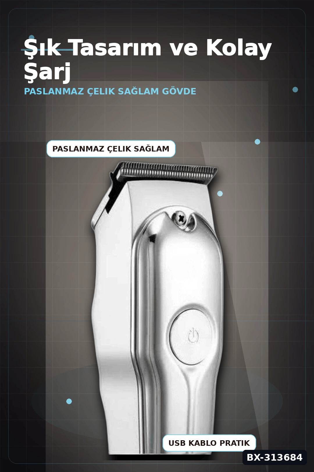 Paslanmaz Çelik 3 Taraklı Saç Sakal Düzeltici Tıraş Makinesi Seti, Şarjlı Taşınabilir BX-313684