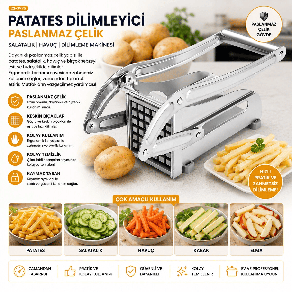 Patato-chıpper Manuel Patates - Sebze Dilimleme Makinesi Komple Metal Üstten Kollu Bx40