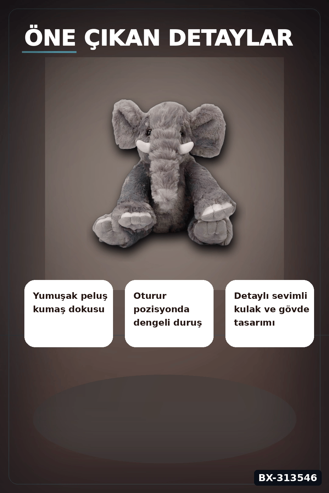 Peluş Fil Oyuncak 30 cm Yumuşak Dolgulu - Tekli Paket, Bebek ve Çocuk İçin Renk Seçenekli BX-313546