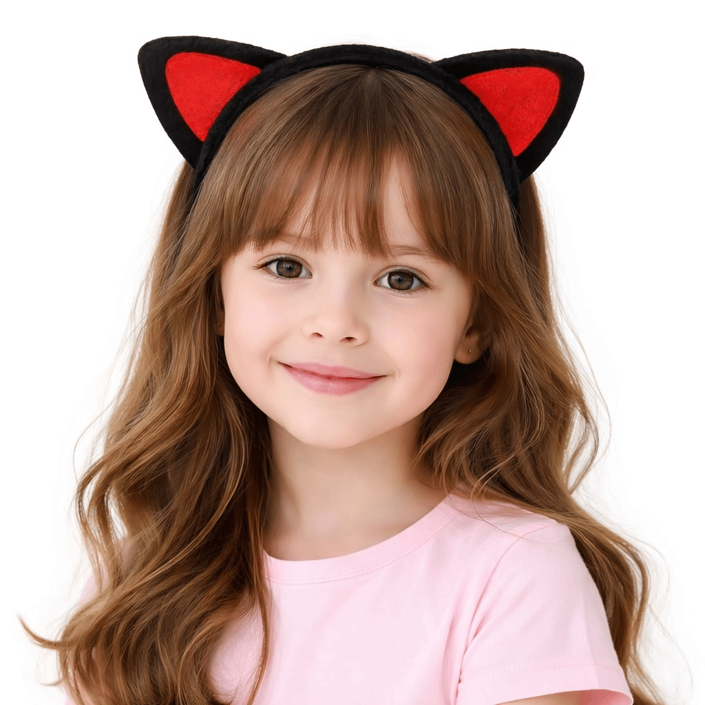 Peluş Kedi Kulak Taç Kırmızı Siyah – Çocuk Parti &amp; Kostüm Tacı Bx40