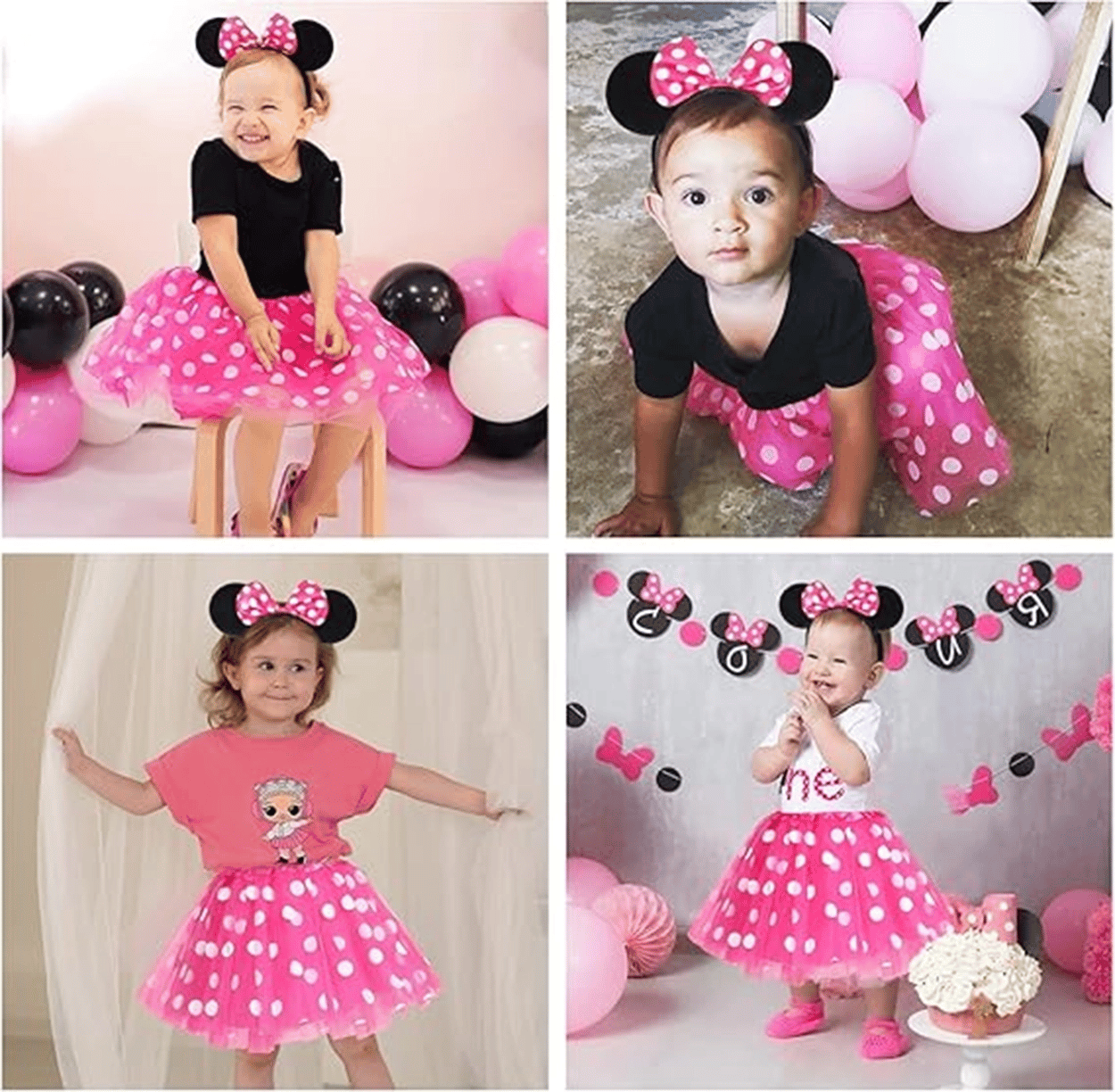 Pembe Fiyonklu Minnie Mouse Tacı Mini Kulak Bx40