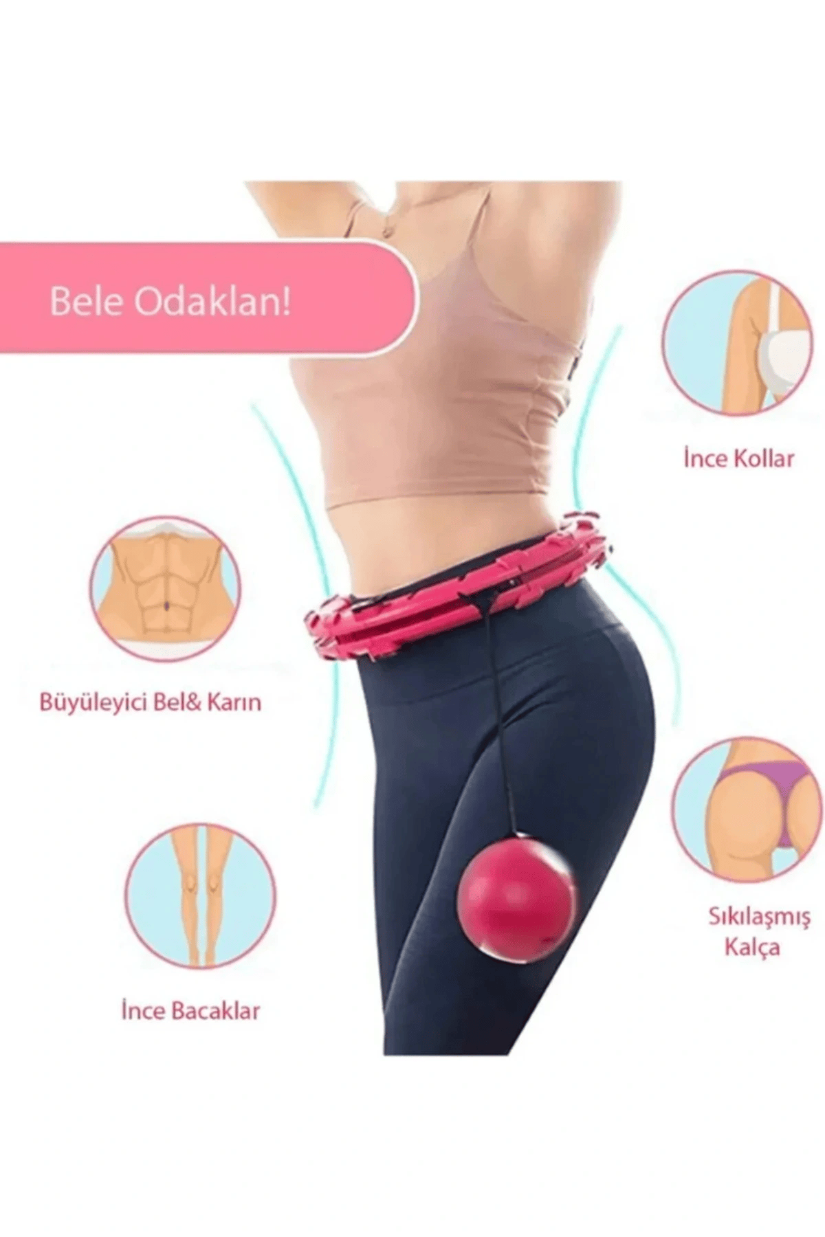Pembe Hula Hoop Çember 24'lü Hulahoop, Egzersiz Çemberi, Egzersiz