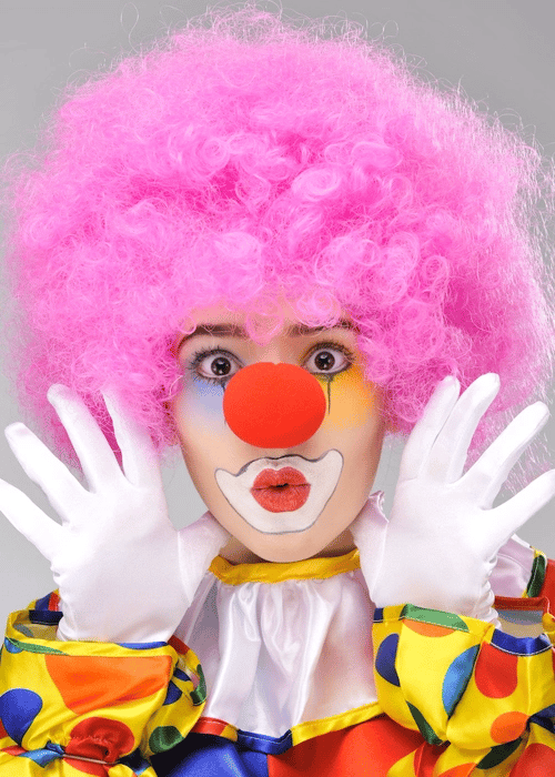 Pembe Renk Kıvırcık Afro Bonus Peruk Takma Saç Ve Kırmızı Burun Seti Bx40