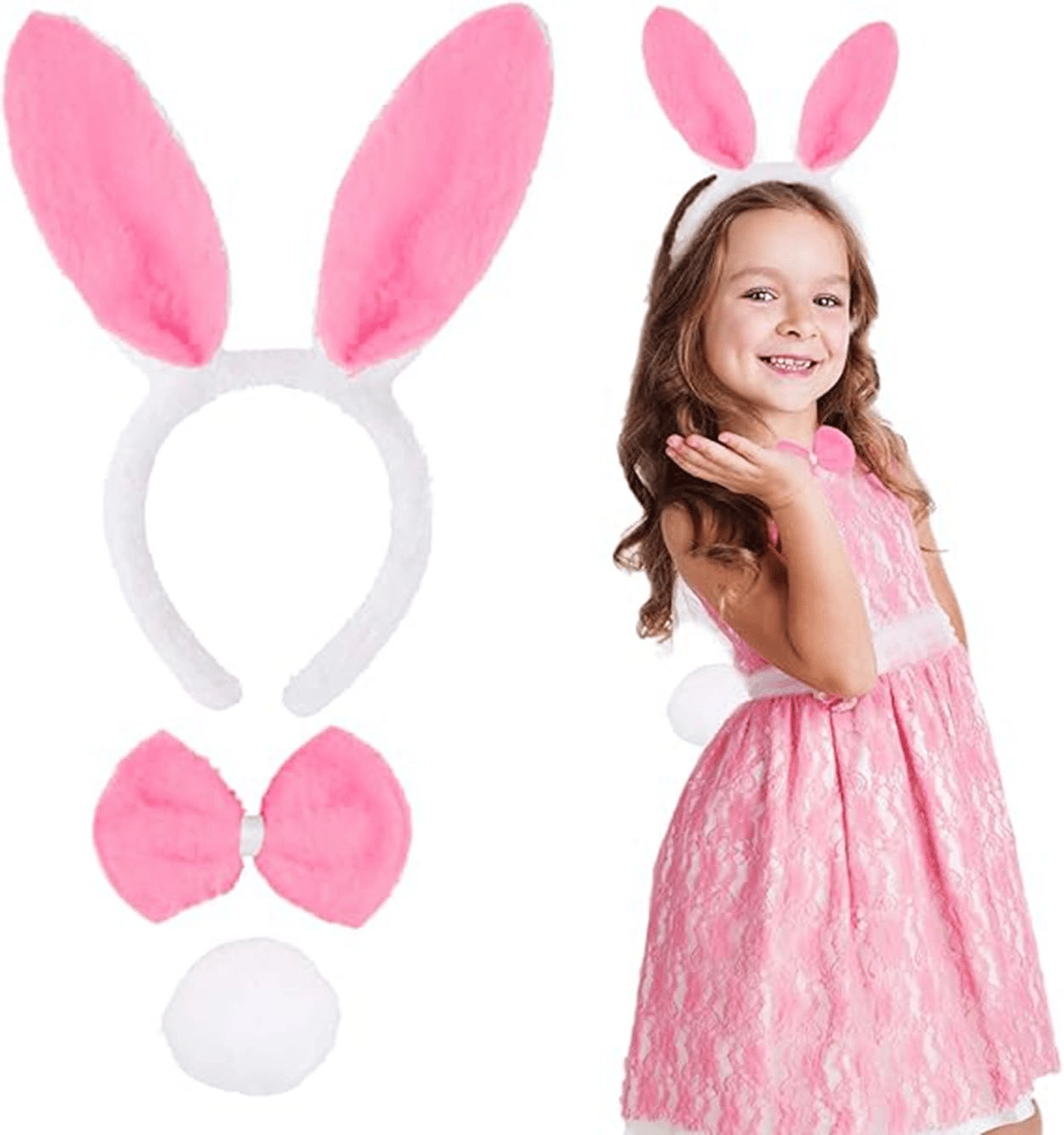 Pembe Tavşan Kostüm Seti – Taç, Papyon, Ponpon (12’li Paket) Bx40