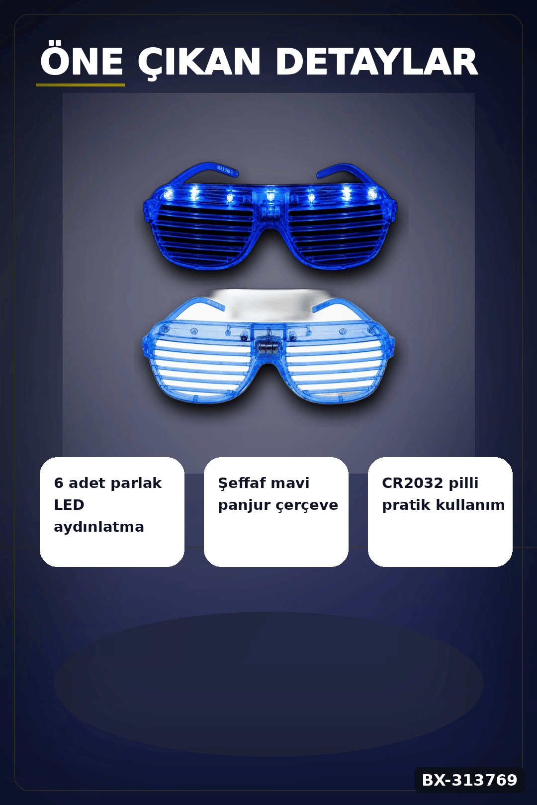 Pilli Led Işıklı Shutter Panjur Parti Gözlüğü 1 Adet Yetişkin Çocuk Aksesuarı BX-313769