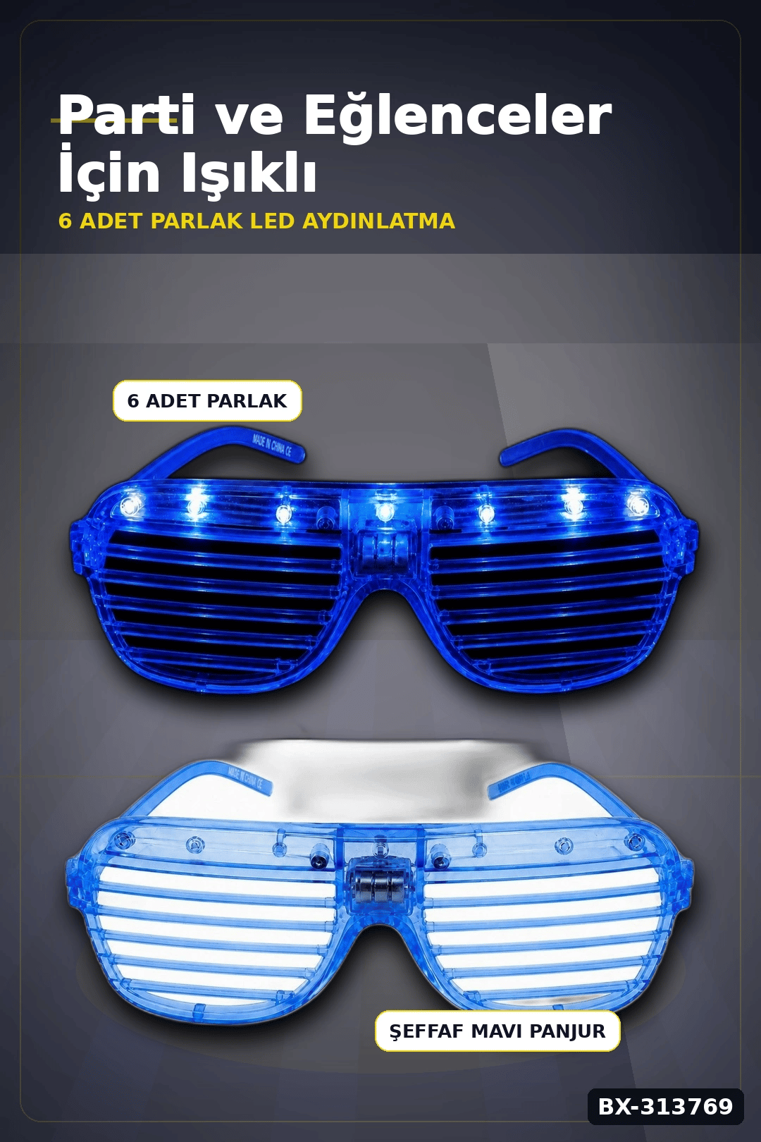 Pilli Led Işıklı Shutter Panjur Parti Gözlüğü 1 Adet Yetişkin Çocuk Aksesuarı BX-313769