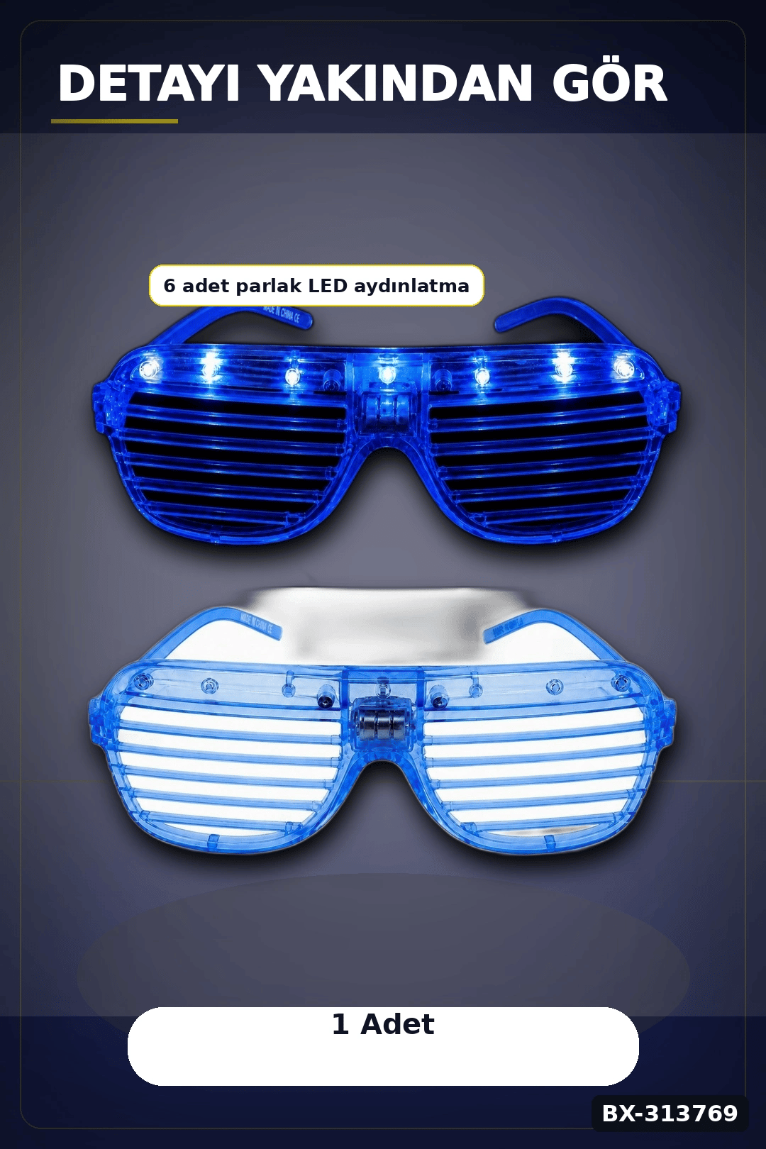 Pilli Led Işıklı Shutter Panjur Parti Gözlüğü 1 Adet Yetişkin Çocuk Aksesuarı BX-313769
