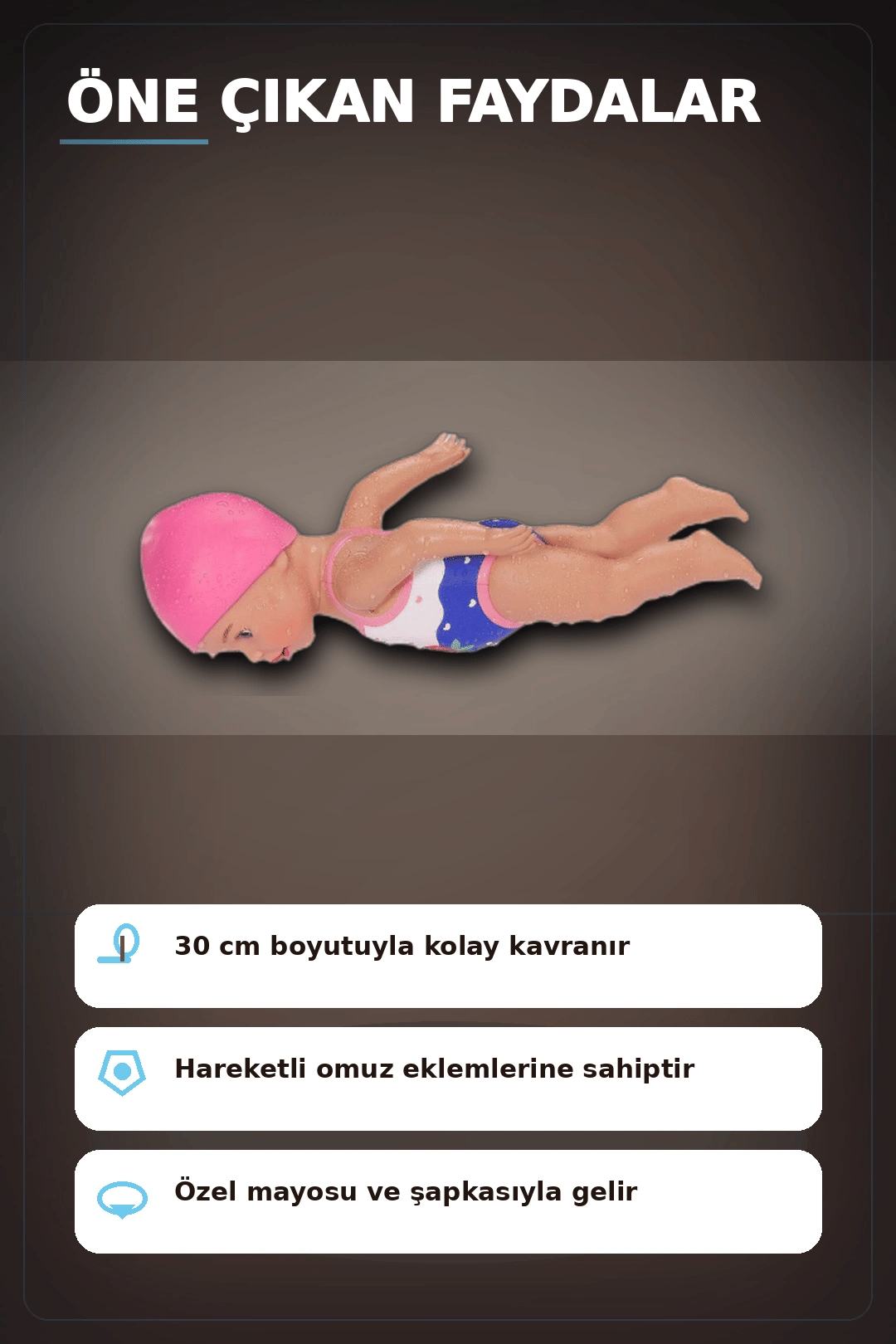 Pilsiz Çalışan Yüzen Oyuncak Bebek Lizzie 30 cm - Su Geçirmez Kız Çocuk Hediyesi BX-313396
