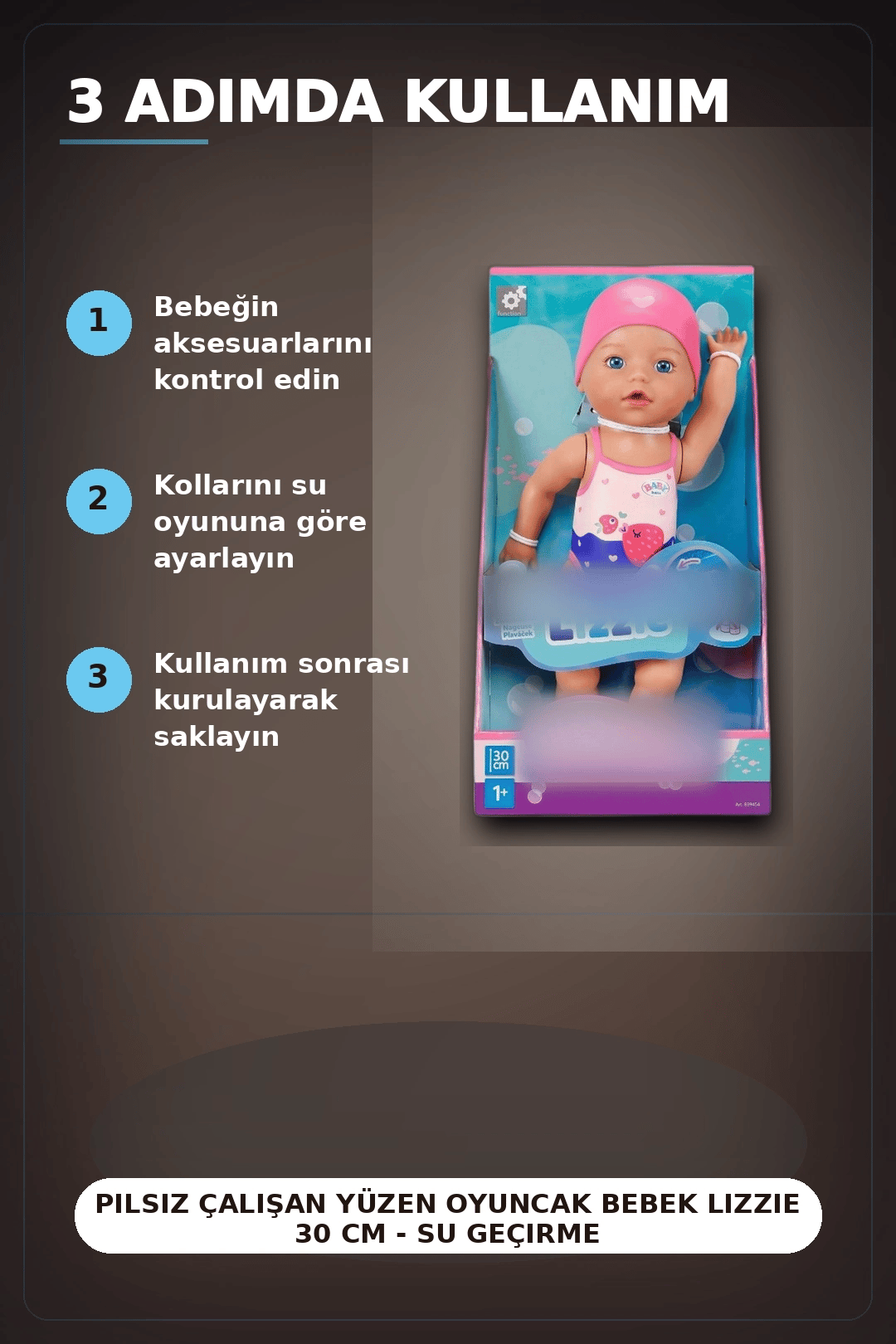 Pilsiz Çalışan Yüzen Oyuncak Bebek Lizzie 30 cm - Su Geçirmez Kız Çocuk Hediyesi BX-313396