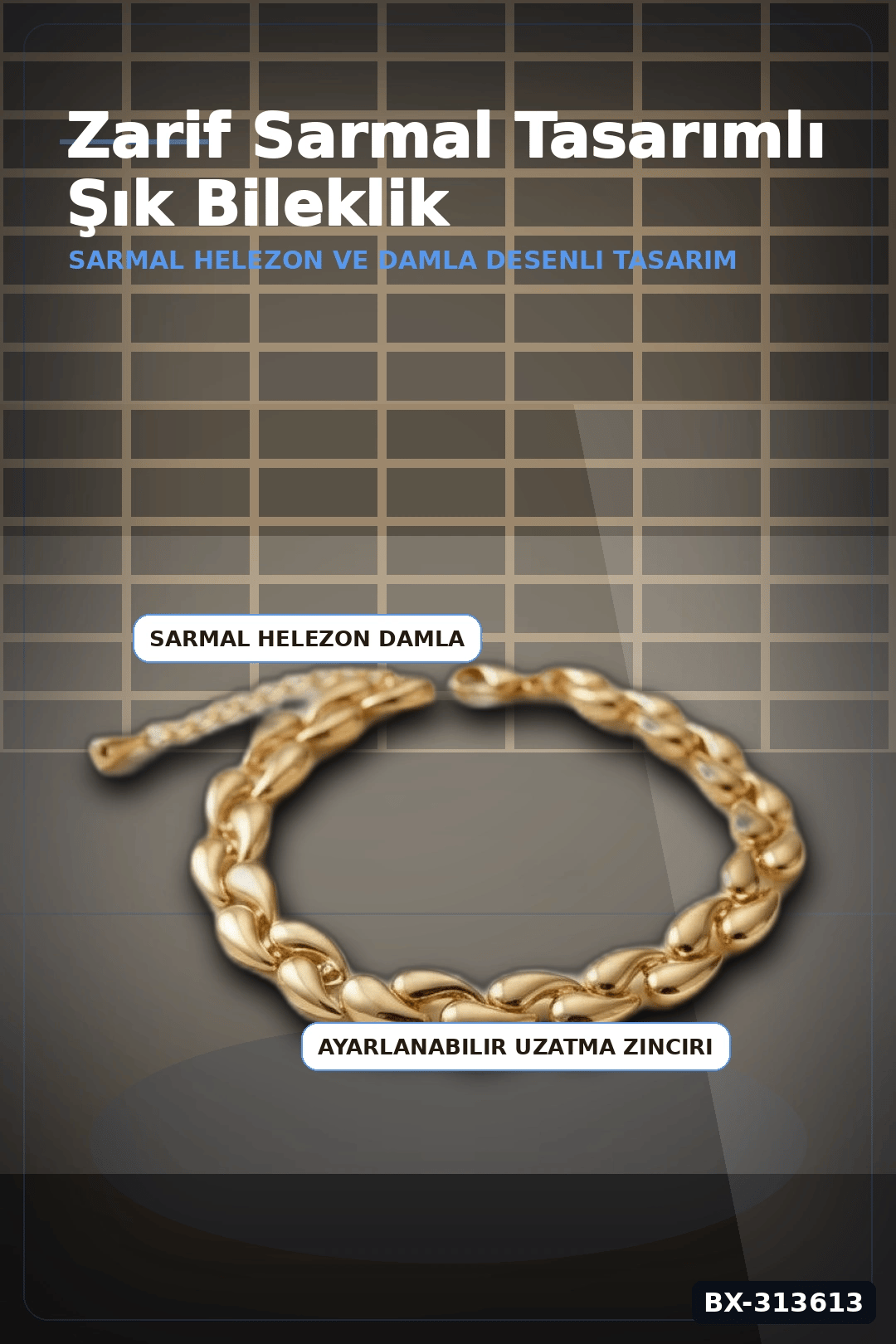 Pirinç Sarmal Helezon Damla Desenli 18 cm Kadın Bileklik - Tekli Paket BX-313613