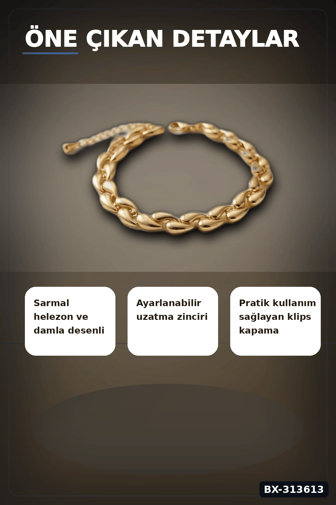 Pirinç Sarmal Helezon Damla Desenli 18 cm Kadın Bileklik - Tekli Paket BX-313613