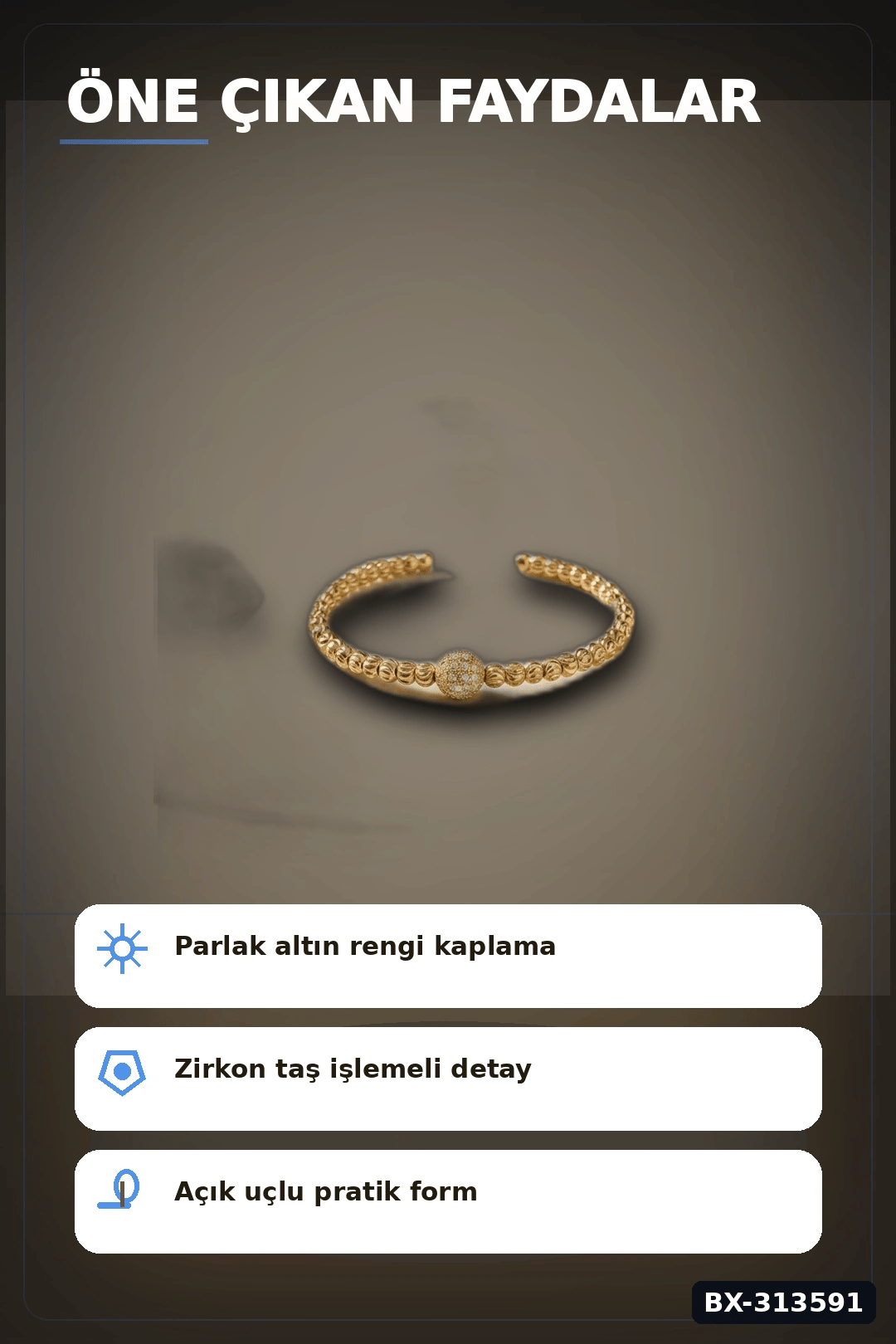 Pirinç Zirkon Taşlı Kadın Bileklik - Dorika Model Rengi Tekli Paket BX-313591