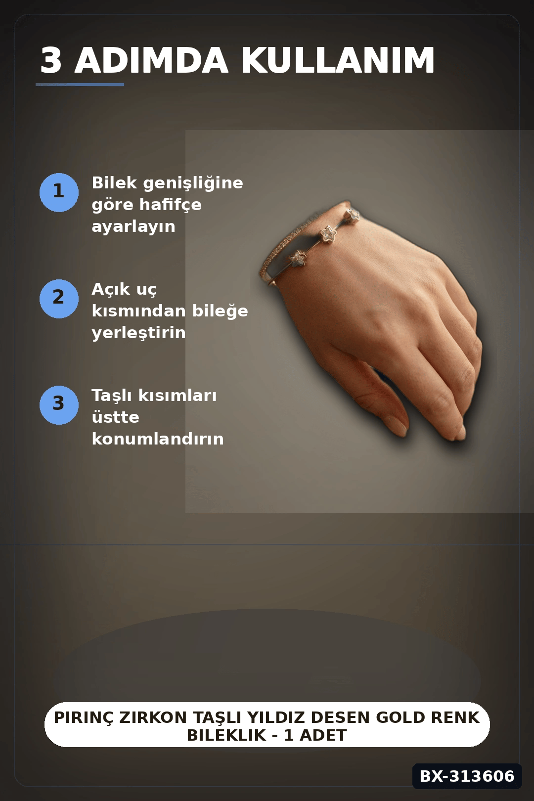 Pirinç Zirkon Taşlı Yıldız Desen Gold Renk Bileklik - 1 Adet Bayan Takı BX-313606