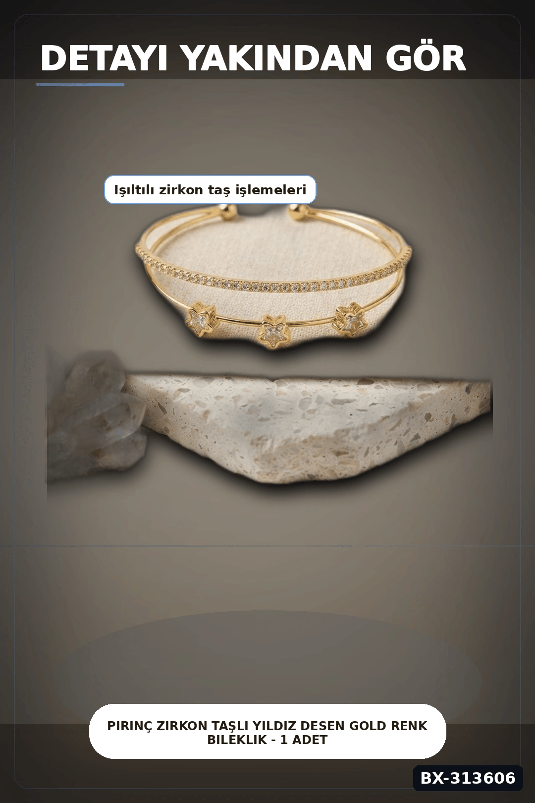 Pirinç Zirkon Taşlı Yıldız Desen Gold Renk Bileklik - 1 Adet Bayan Takı BX-313606