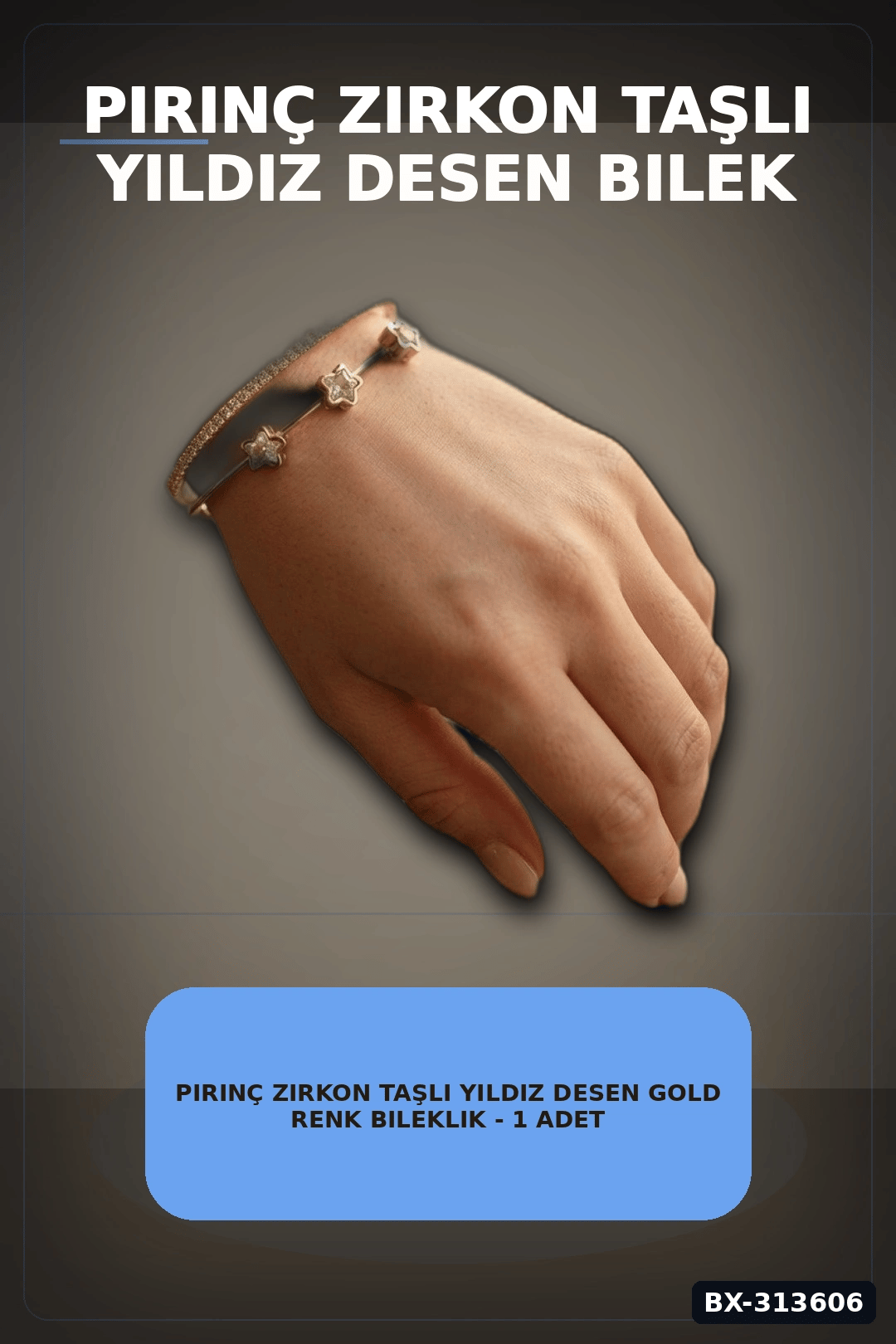 Pirinç Zirkon Taşlı Yıldız Desen Gold Renk Bileklik - 1 Adet Bayan Takı BX-313606