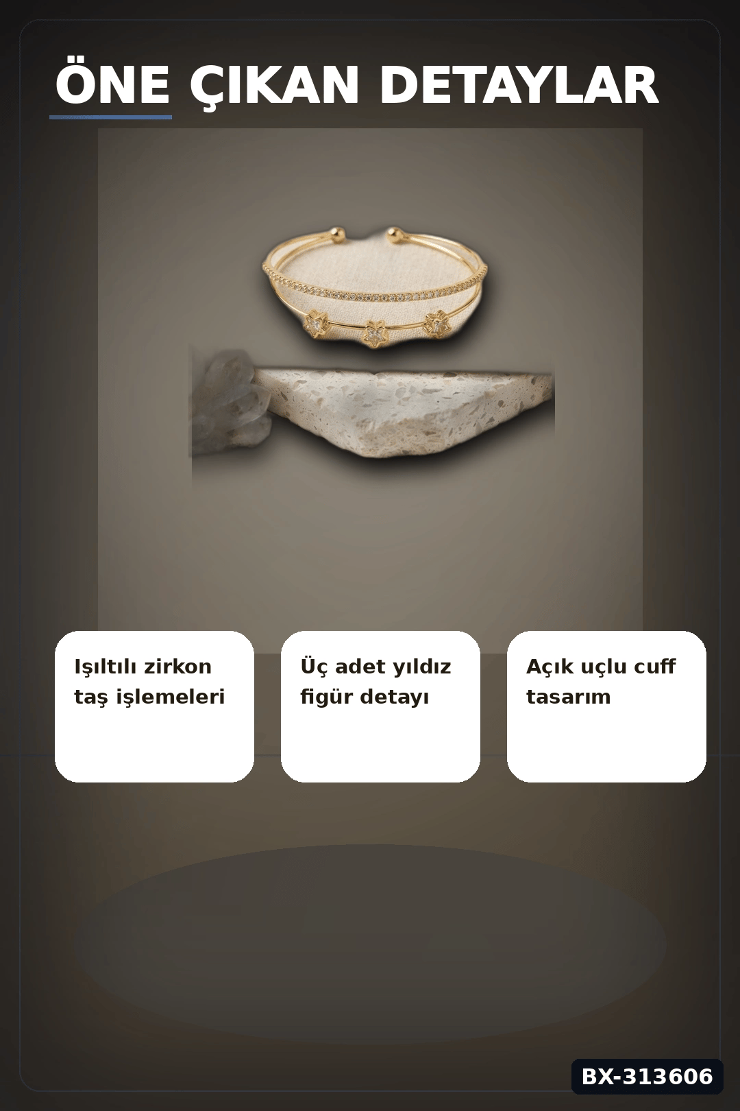 Pirinç Zirkon Taşlı Yıldız Desen Gold Renk Bileklik - 1 Adet Bayan Takı BX-313606