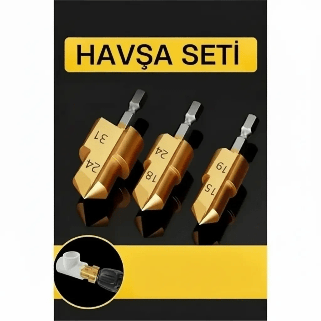 Plastik Boru Kalemtraş Kademeli Boru Açma Pvc Pprc Boru Tamir Delme Genişletme Onarımı İçin 3lü Havşa Seti