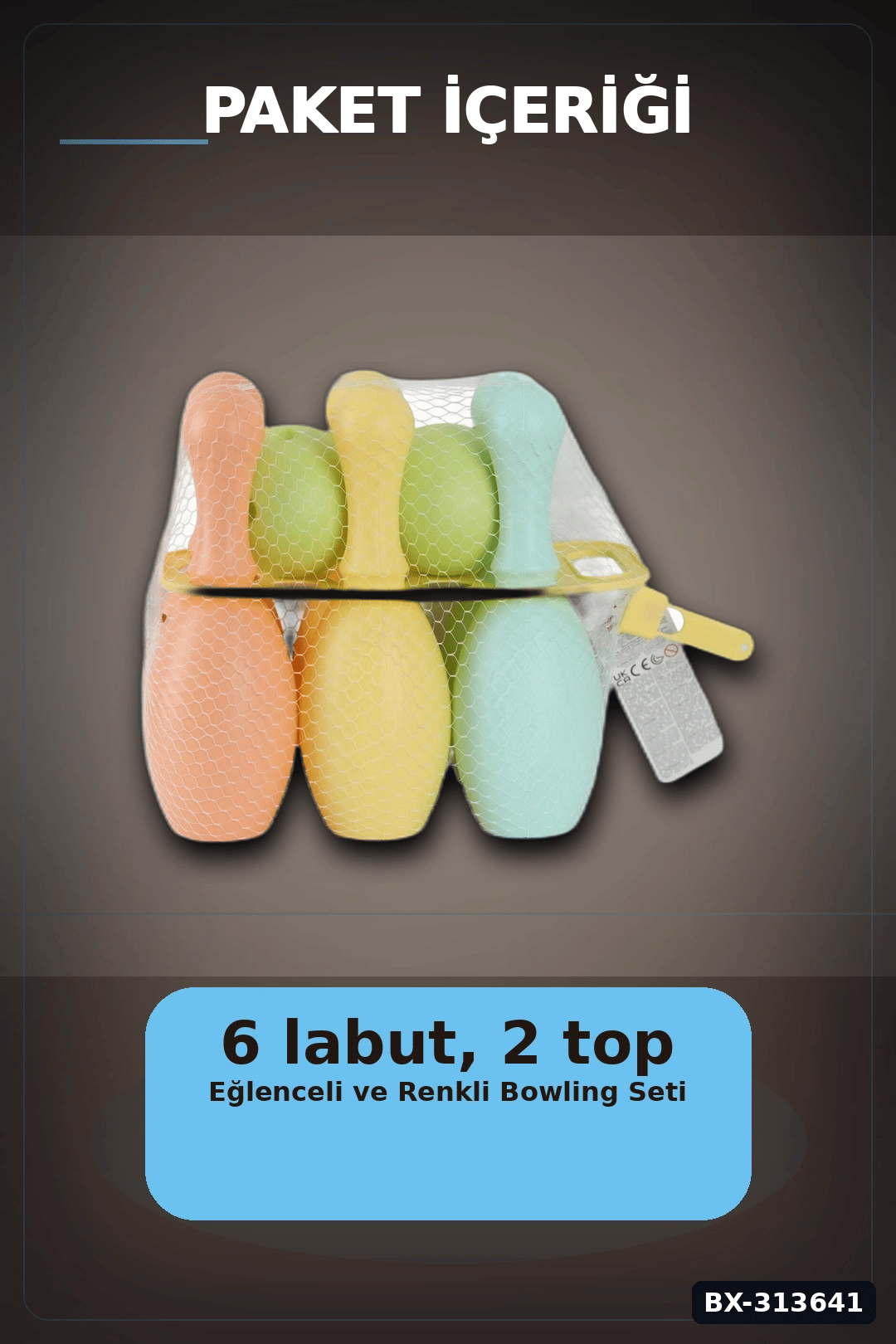 Plastik Bowling Seti 6 Labut 2 Top 29x20x32 cm - Fileli Spor Oyuncağı, 18 Ay+ BX-313641