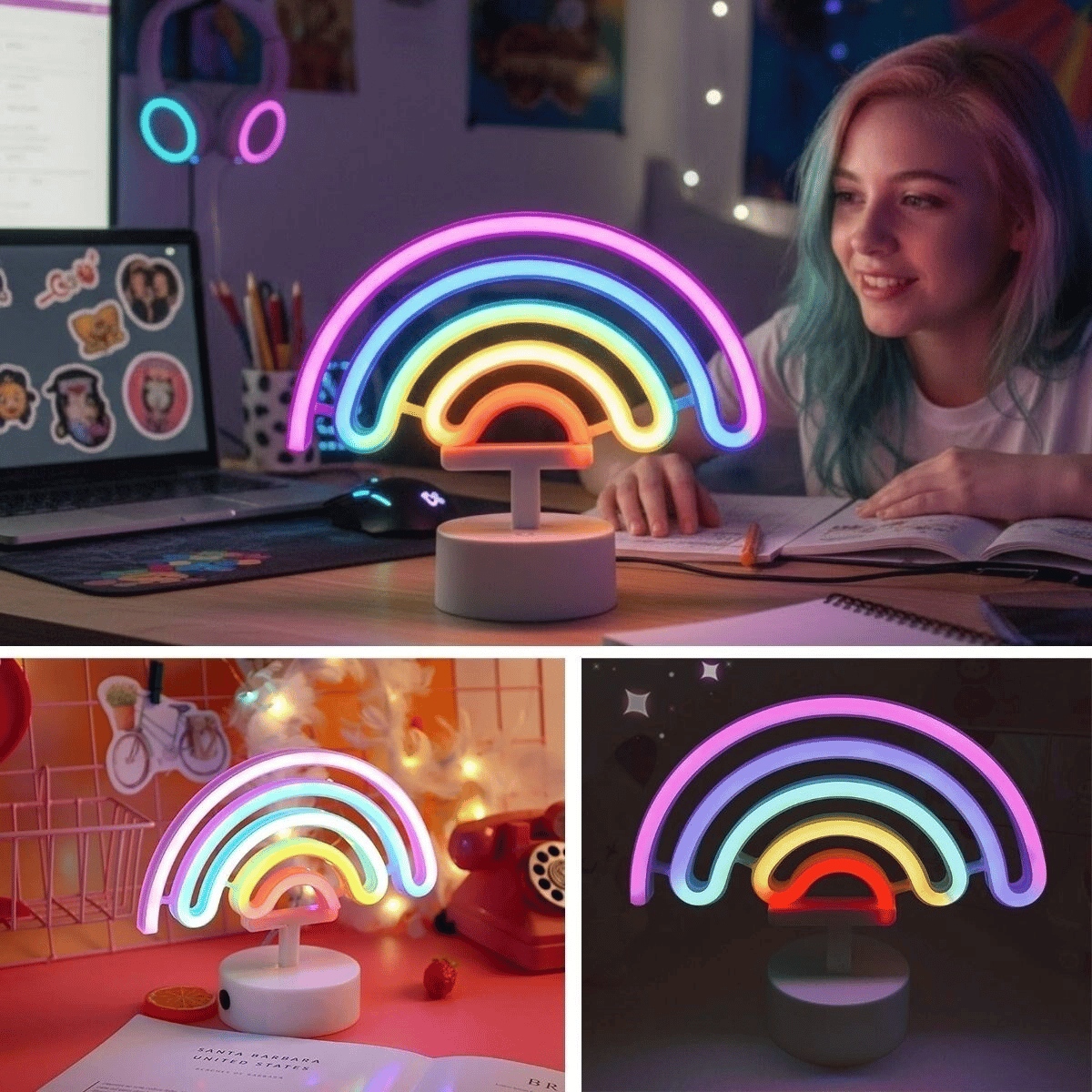 Plastik Gökkuşağı Neon LED Işık – Dekoratif Renkli Masaüstü ve Ambiyans Aydınlatması