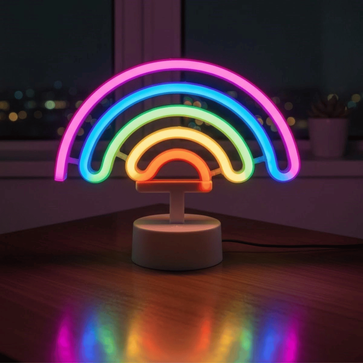 Plastik Gökkuşağı Neon LED Işık – Dekoratif Renkli Masaüstü ve Ambiyans Aydınlatması