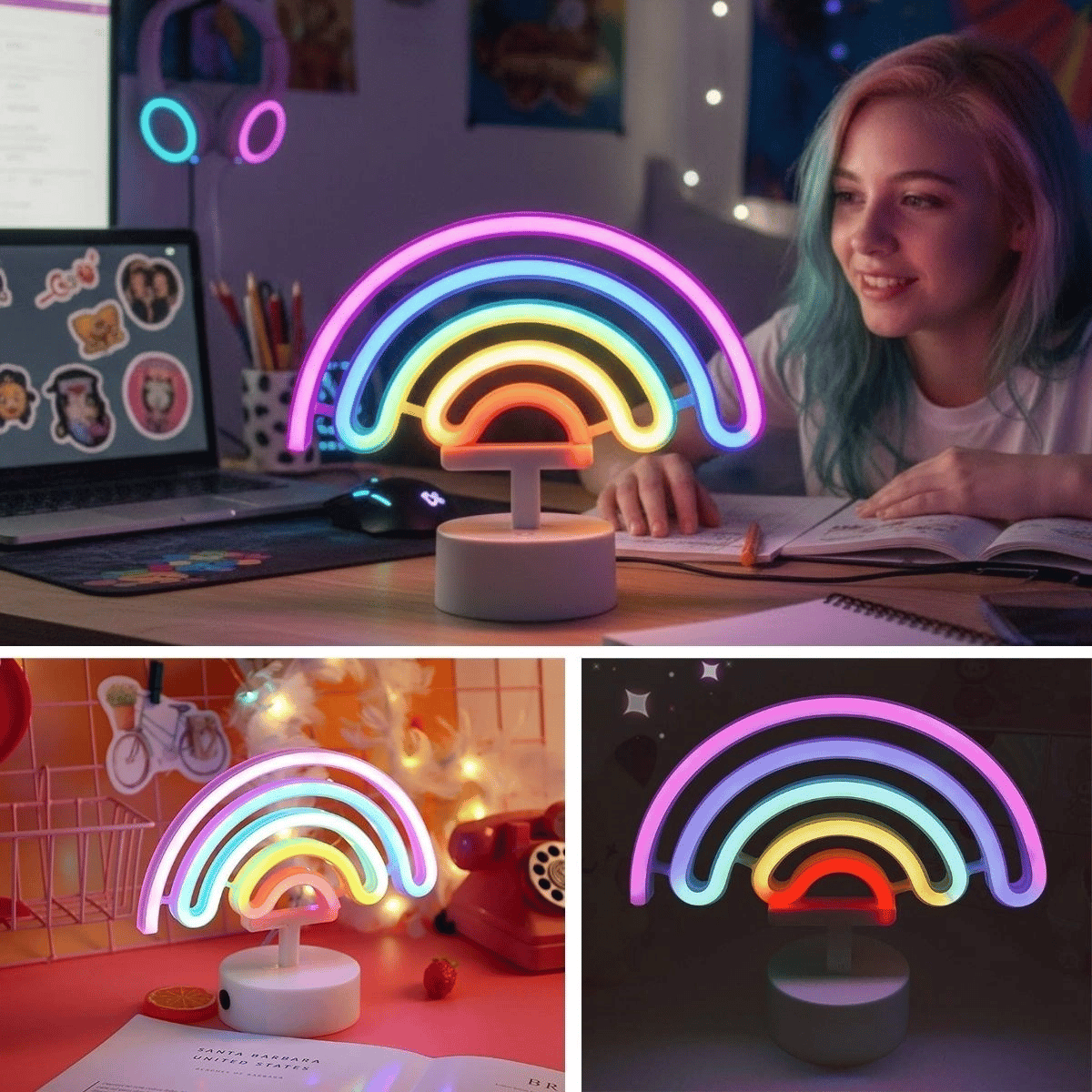 Plastik Gökkuşağı Neon Led Işık – Dekoratif Renkli Masaüstü Ve Ambiyans Aydınlatması Bx40