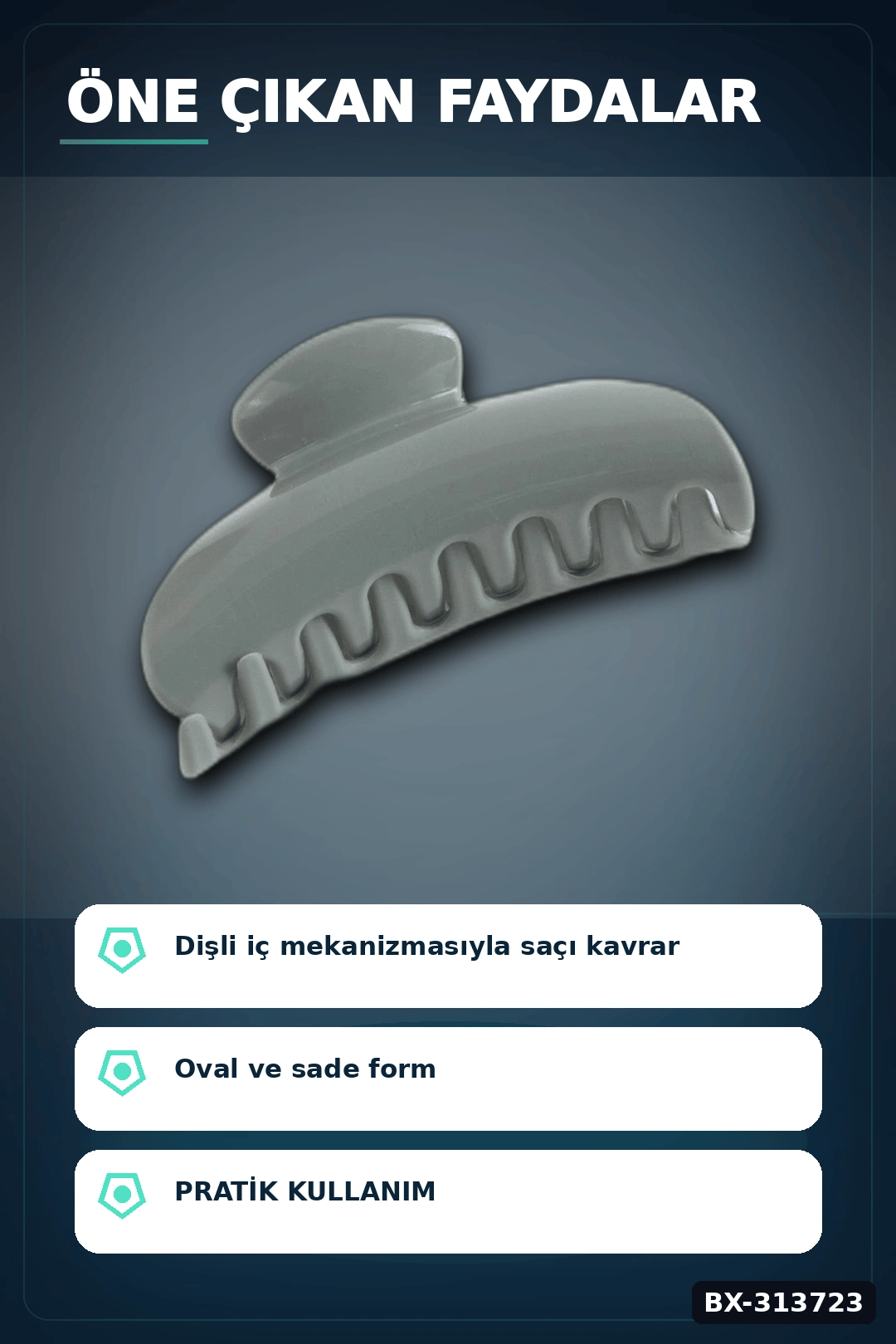 Plastik Oval Mandal Saç Tokası 8 Cm Sert Malzeme 1 Adet Asorti Renk Kullanım BX-313723