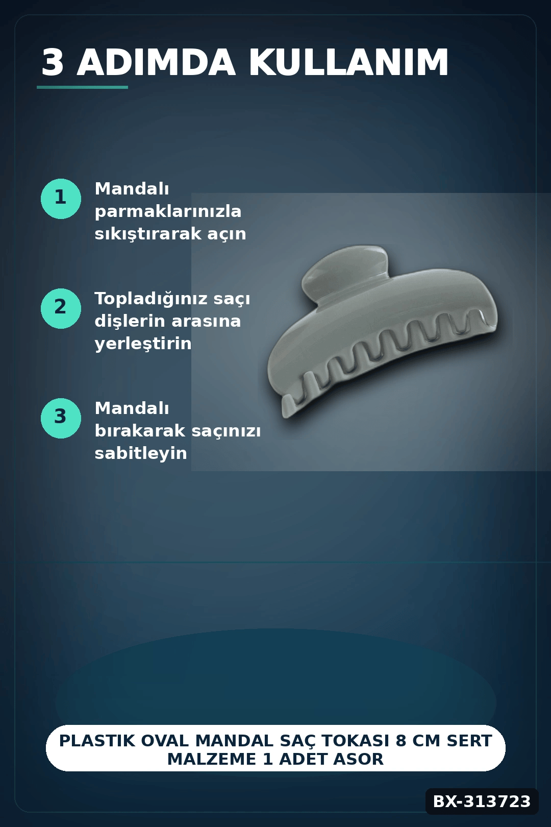 Plastik Oval Mandal Saç Tokası 8 Cm Sert Malzeme 1 Adet Asorti Renk Kullanım BX-313723