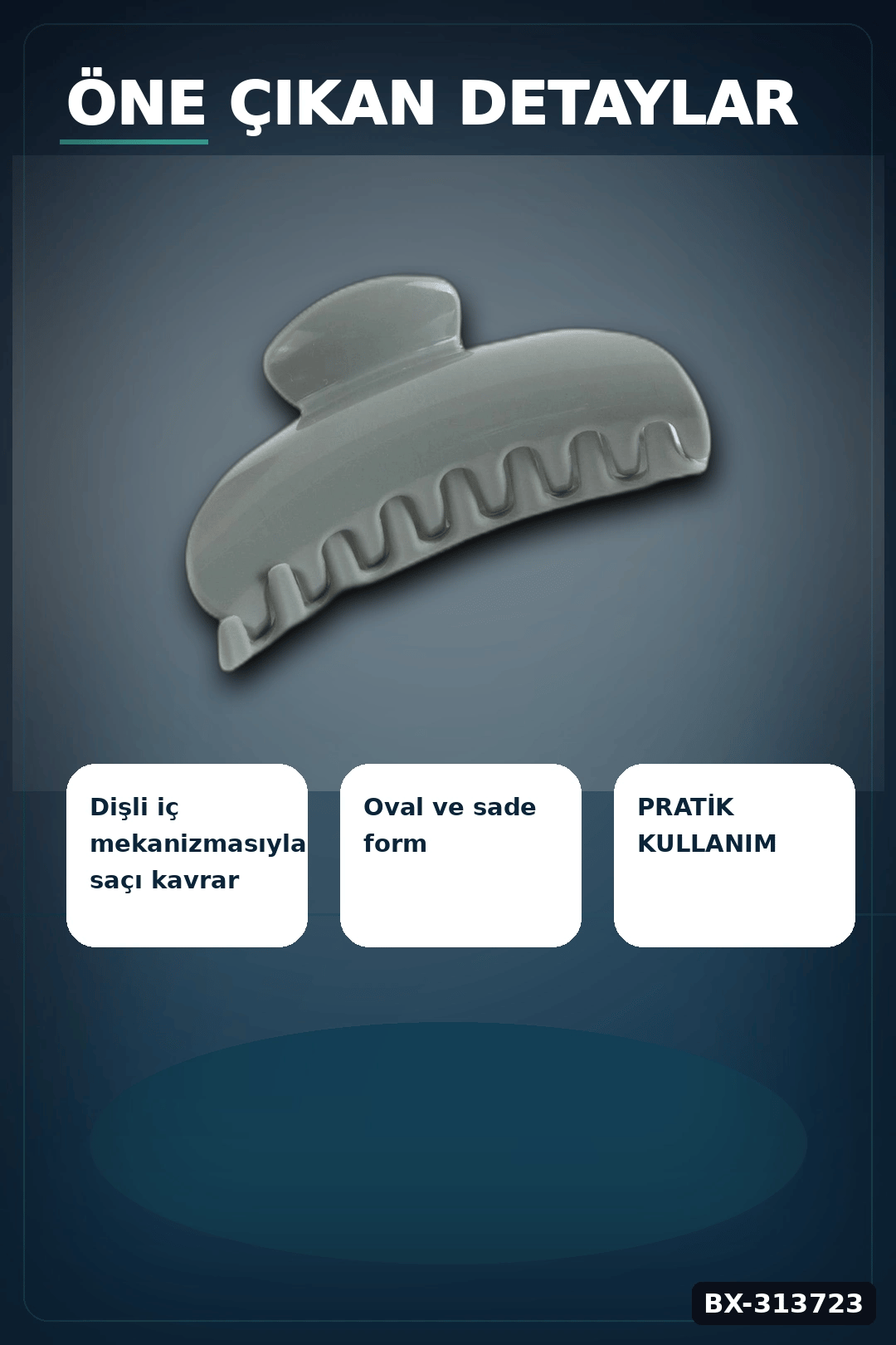 Plastik Oval Mandal Saç Tokası 8 Cm Sert Malzeme 1 Adet Asorti Renk Kullanım BX-313723