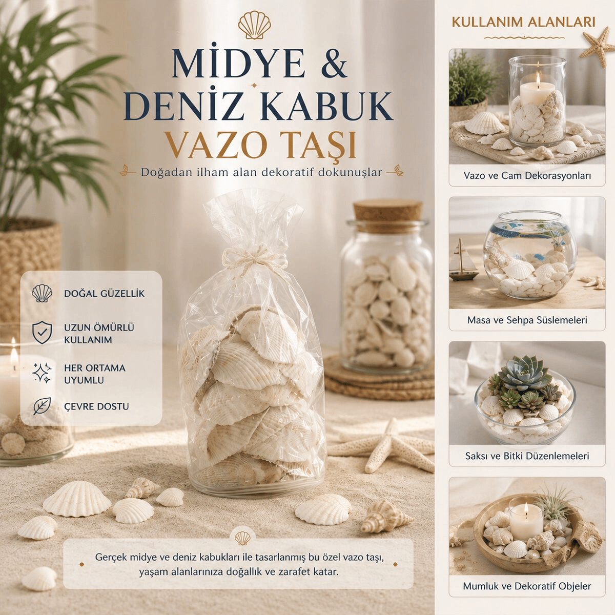 Poşetli Renkli Mix Midye - Deniz Kabuk Vazo Taşı Bx40