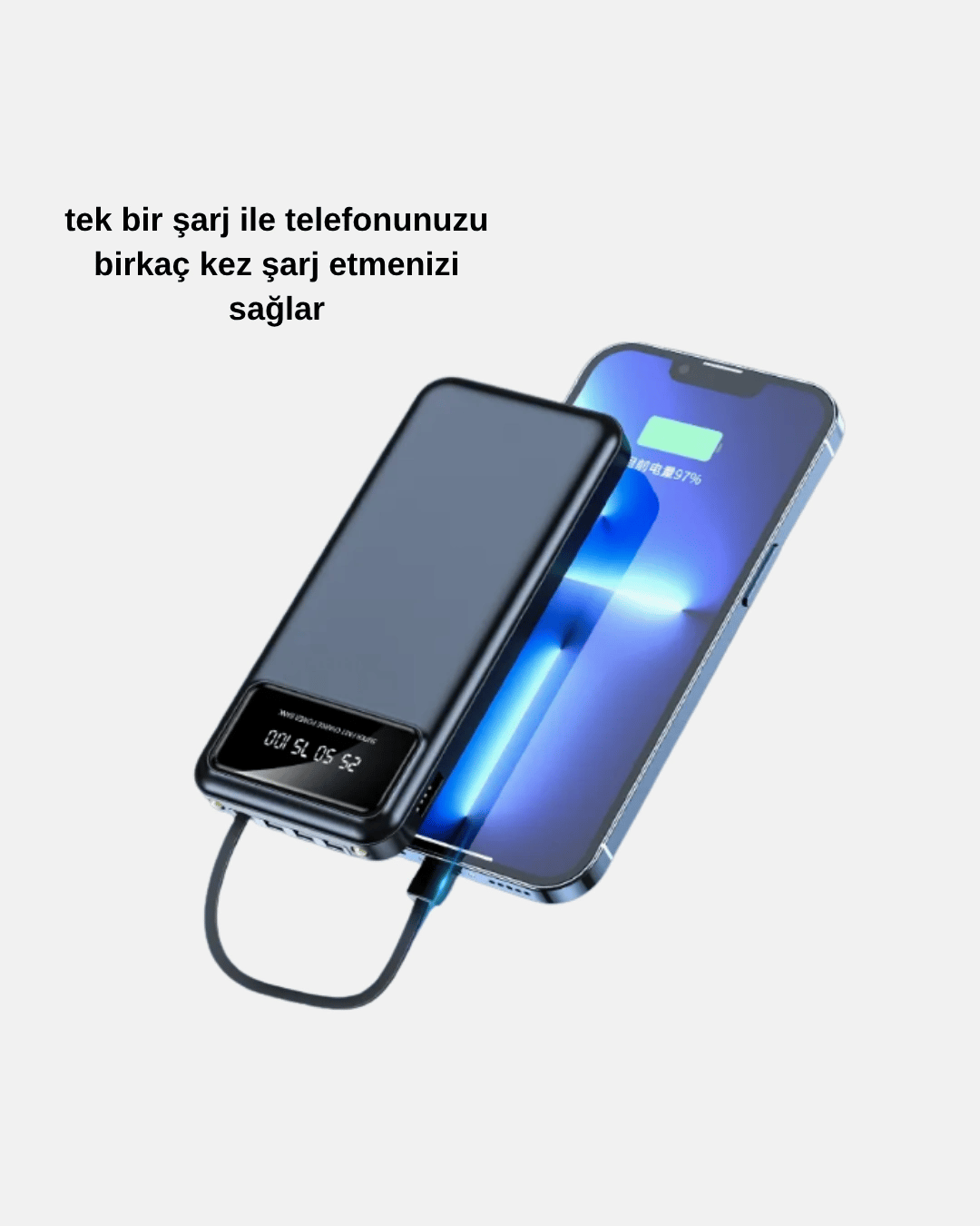 Powerbank 20000 mAh Hızlı Şarjlı LED Fenerli ve 4 Portlu
