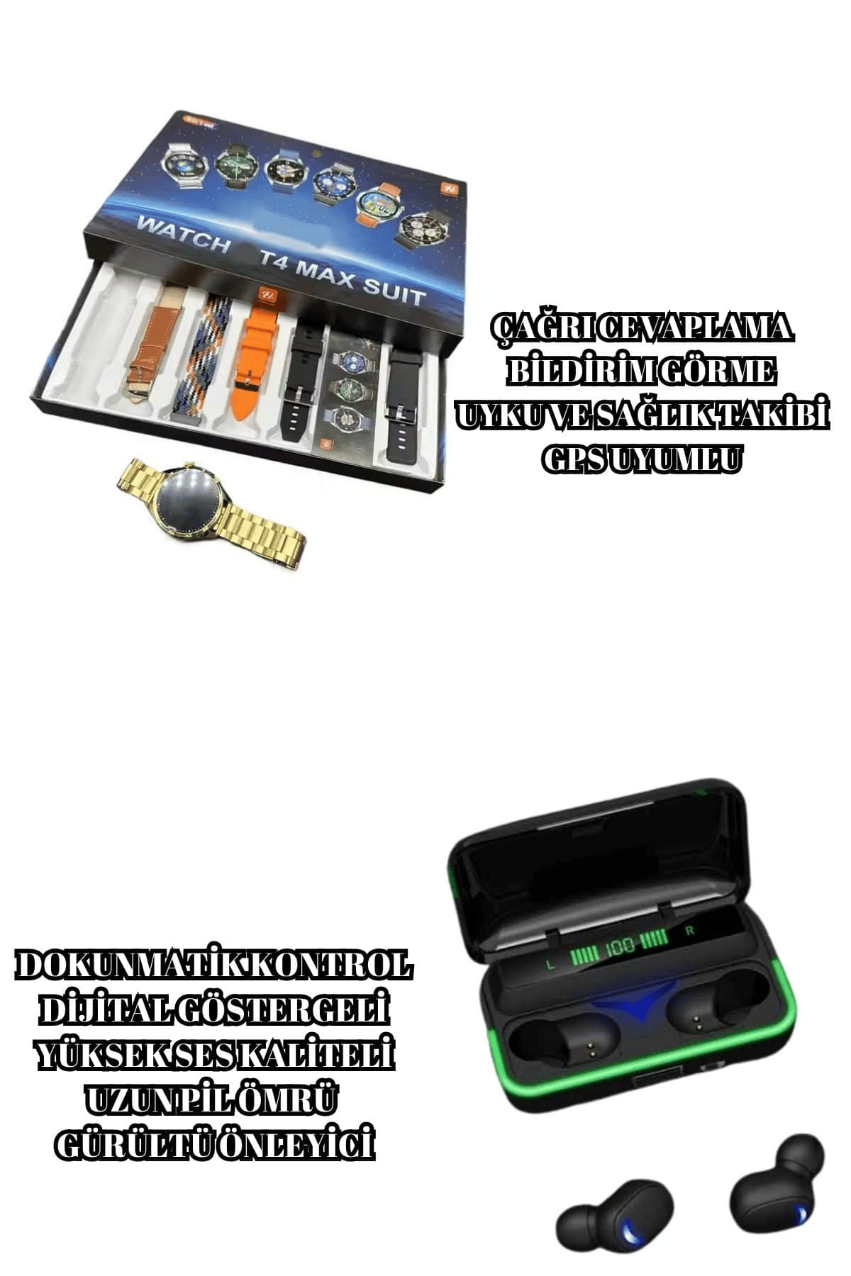 Powerbank Bluetooth Kulaklık Ve Akıllı Saat 7 Kordonlu Metal Kordon Plastik Kordon