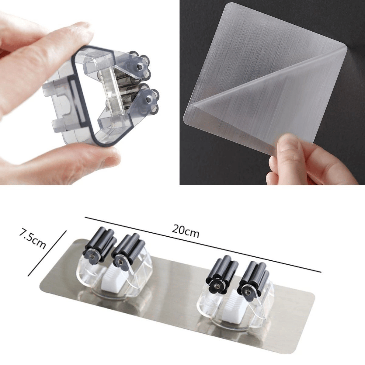 Pratik Organizer 4'lü Yapışkanlı Fırça Paspas Mop Fırça Sabitleyici Ergonomik Alet Aparatı Bx40