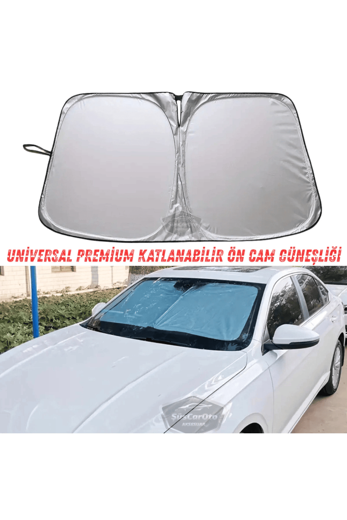 Premium Katlanır Oto Ön Arka Cam Güneşliği Metalize Isı Yalıtımlı Çantalı 150x70cm