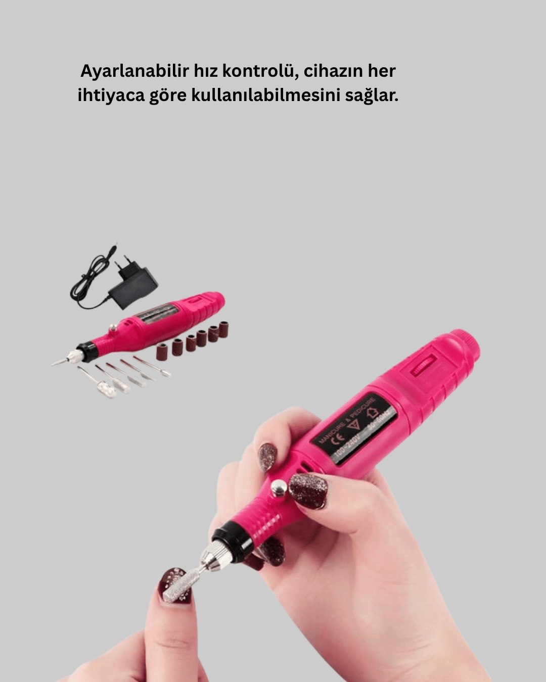 Profesyonel Tırnak Matkap Makinesi – USB Şarjlı, Ayarlanabilir Hız, Düşük Titreşimli ve Sessiz Çalışma