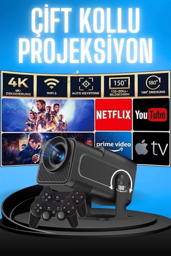 Projektör Siyah Android Taşınabilir Sinema Projeksiyon Wifi Destekli En Güncel Sürüm Akıllı
