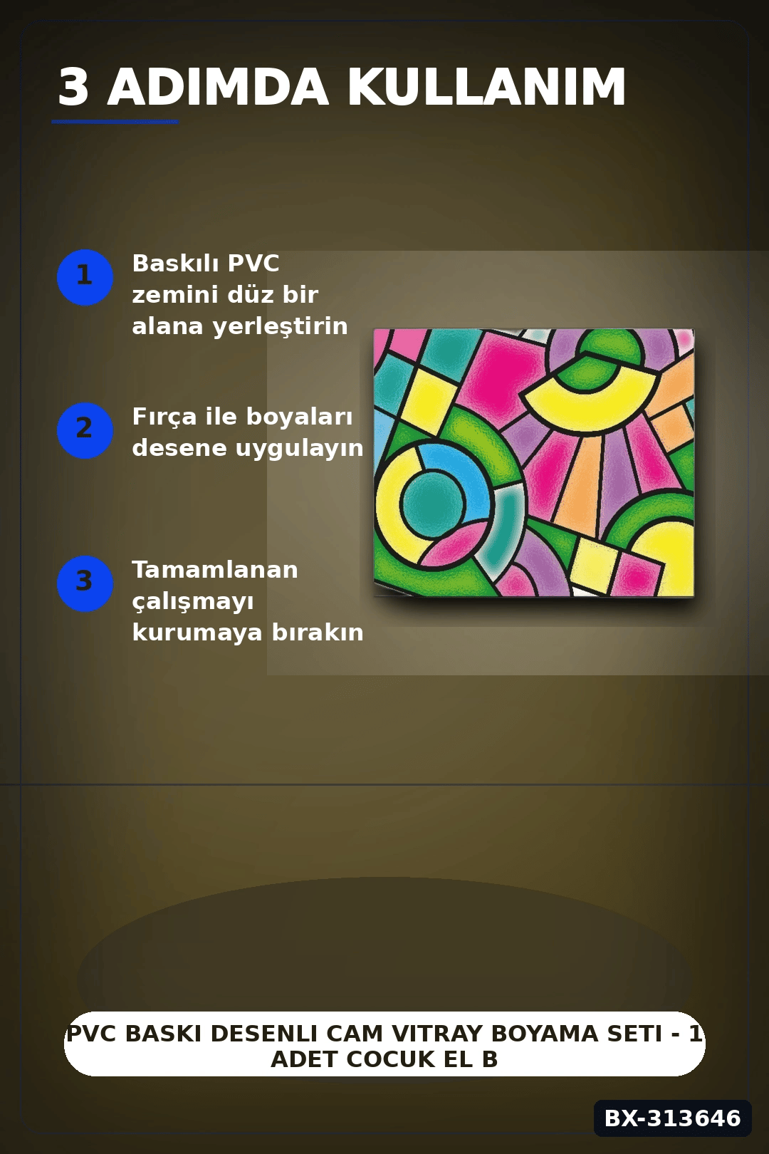 PVC Baski Desenli Cam Vitray Boyama Seti - 1 Adet Cocuk El Beceri Sanat Hediyesi BX-313646