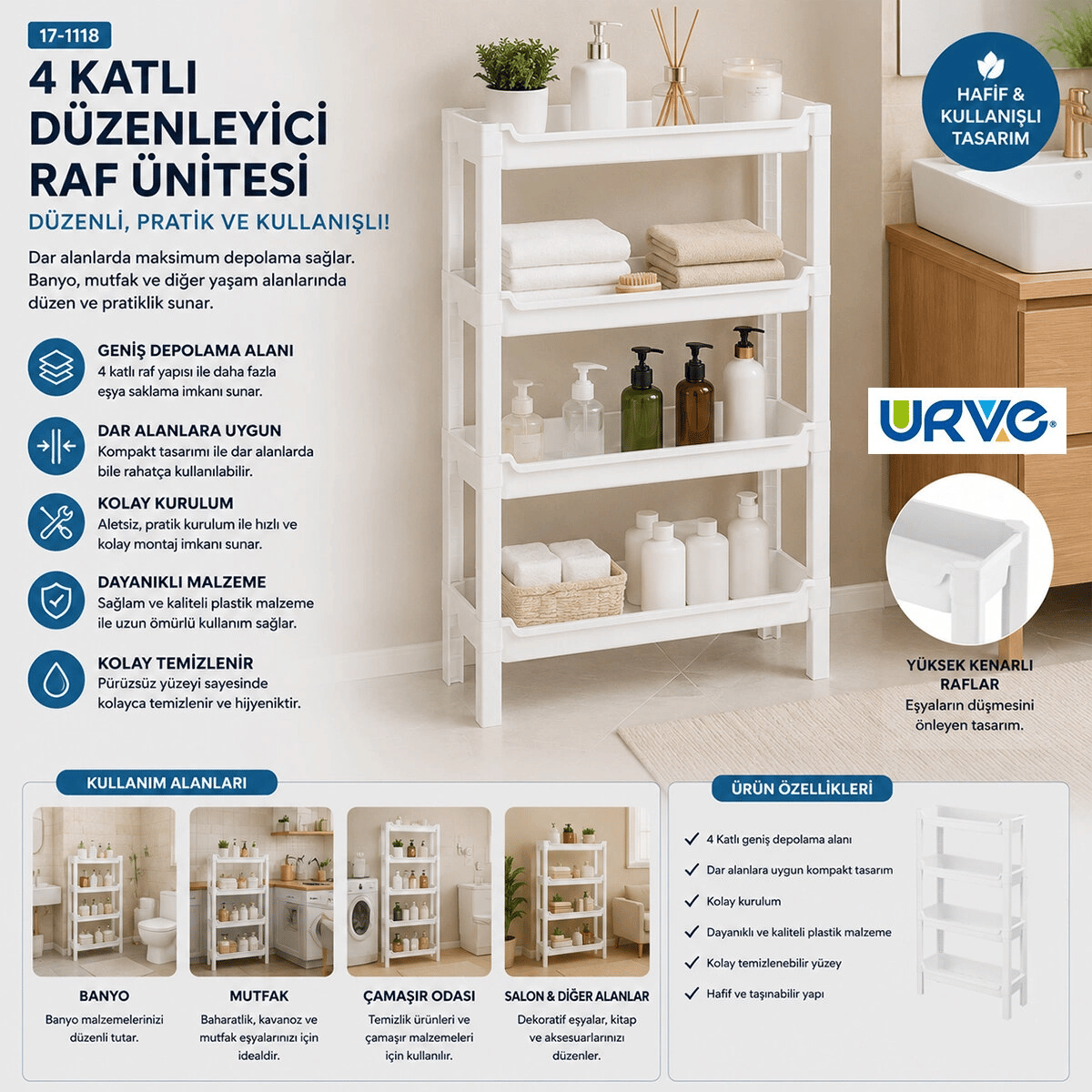 Rafty 4 Katlı Sepet Organizer Düzenleyici Raf Ünitesi 465x145x690mm Bx40