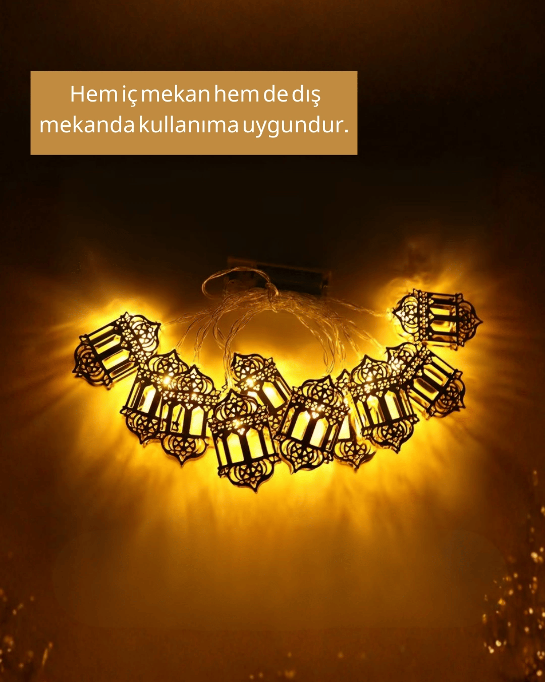 Ramazan Dekoru İçin Pilli LED Işık Altın Fener Tasarımlı
