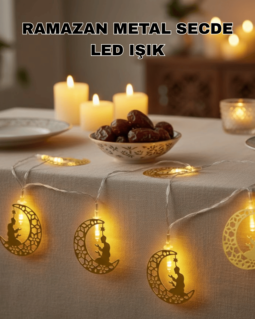 Ramazan Temalı Ay İçinde Secde Eden Adam LED Peri Işığı