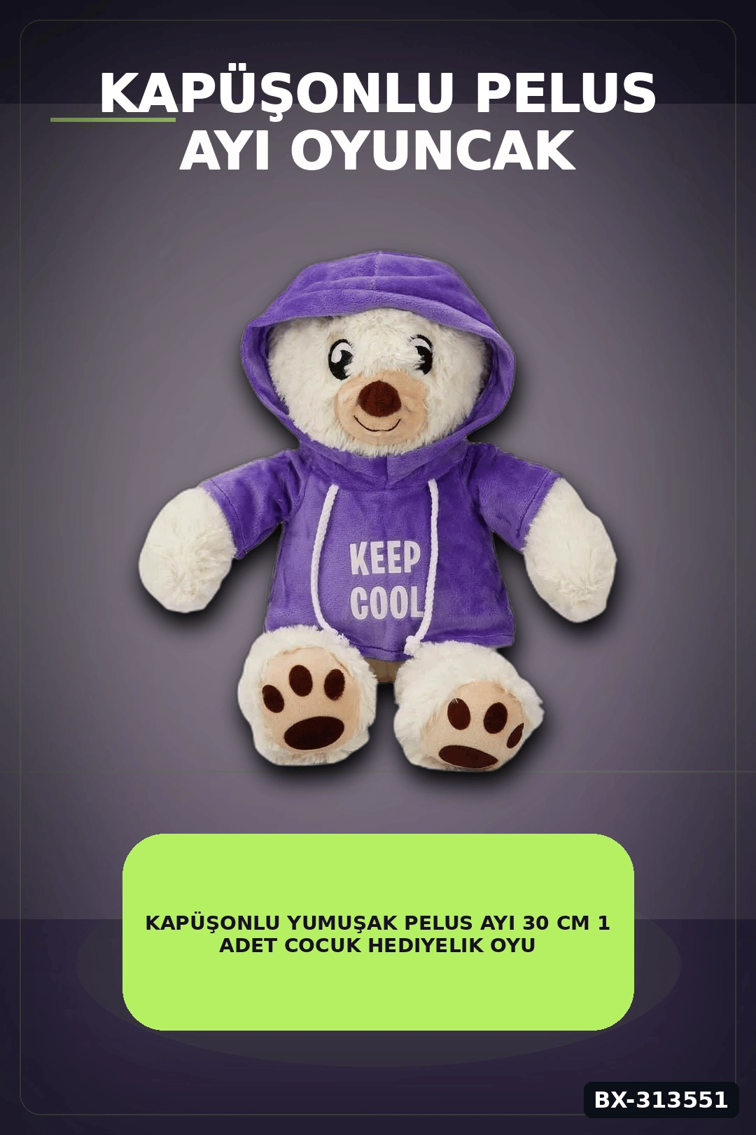 Renkli Kapüşonlu Sweatshirt Giyen 30 cm Peluş Ayı Oyuncak Hediyelik BX-313551