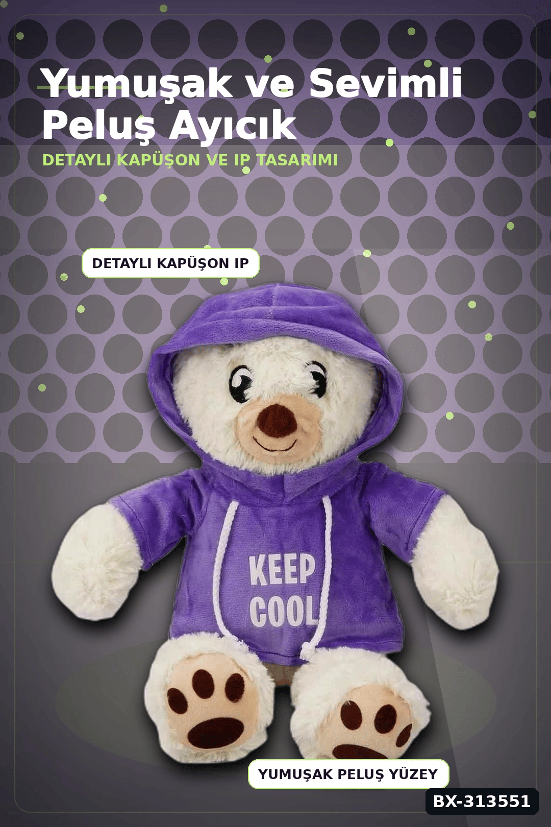 Renkli Kapüşonlu Sweatshirt Giyen 30 cm Peluş Ayı Oyuncak Hediyelik BX-313551